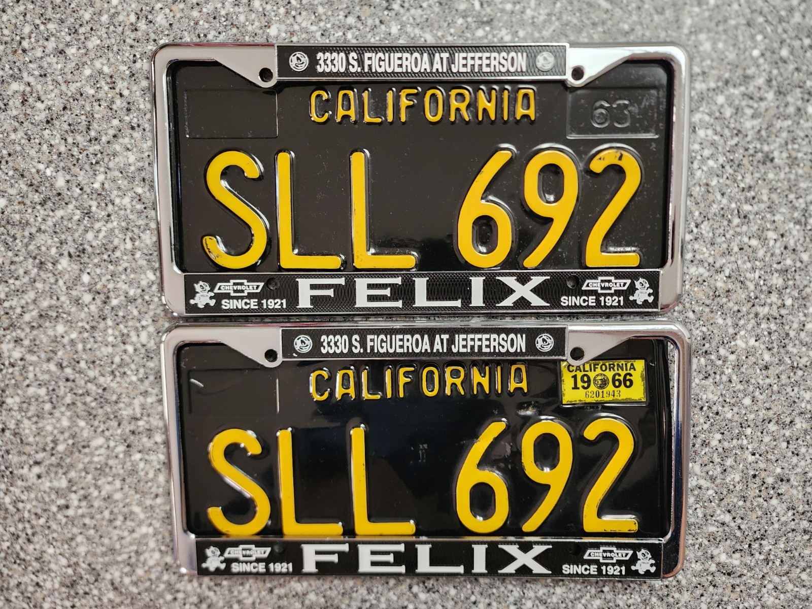 1963 Black California License Plates, 1966 Validation Sticker, DMV Clear,