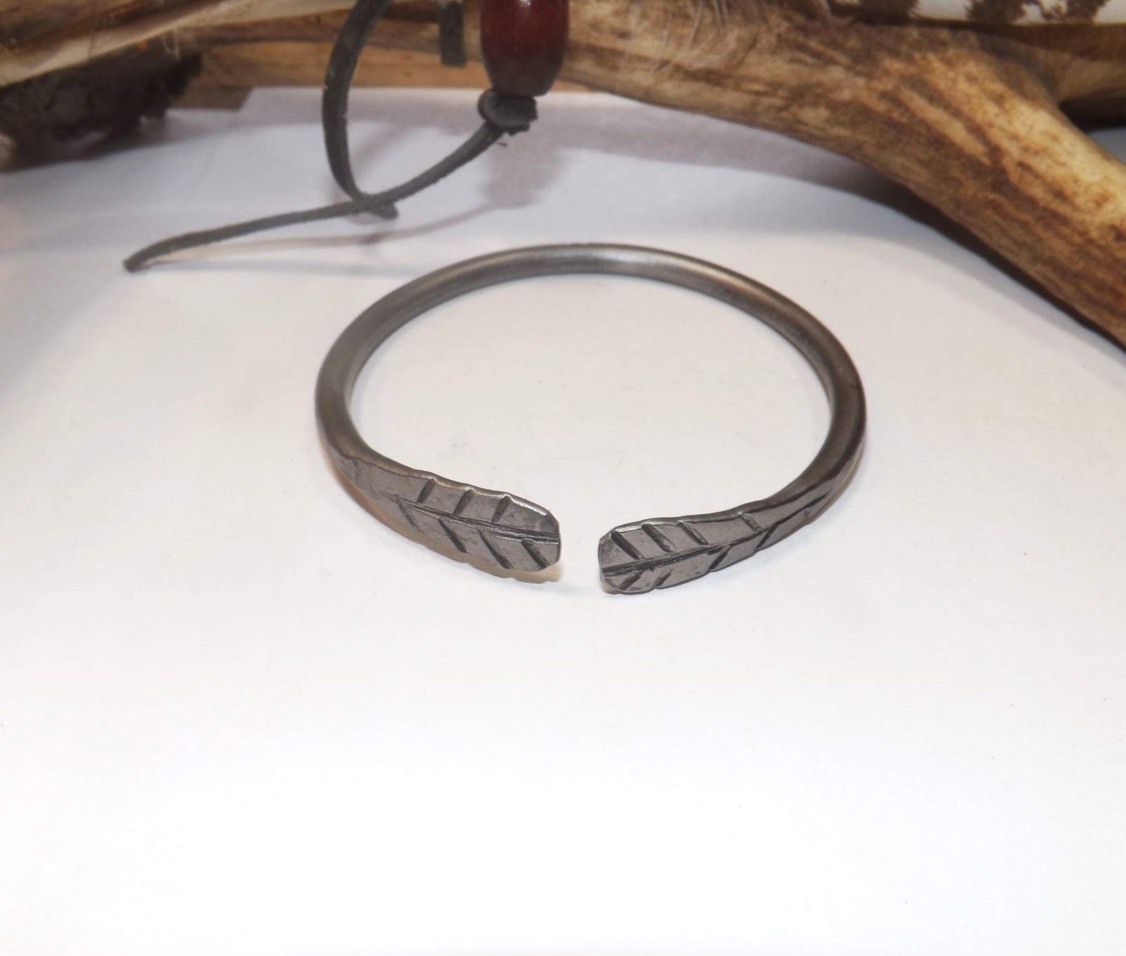 Hand forged iron bangle bracelet size medium