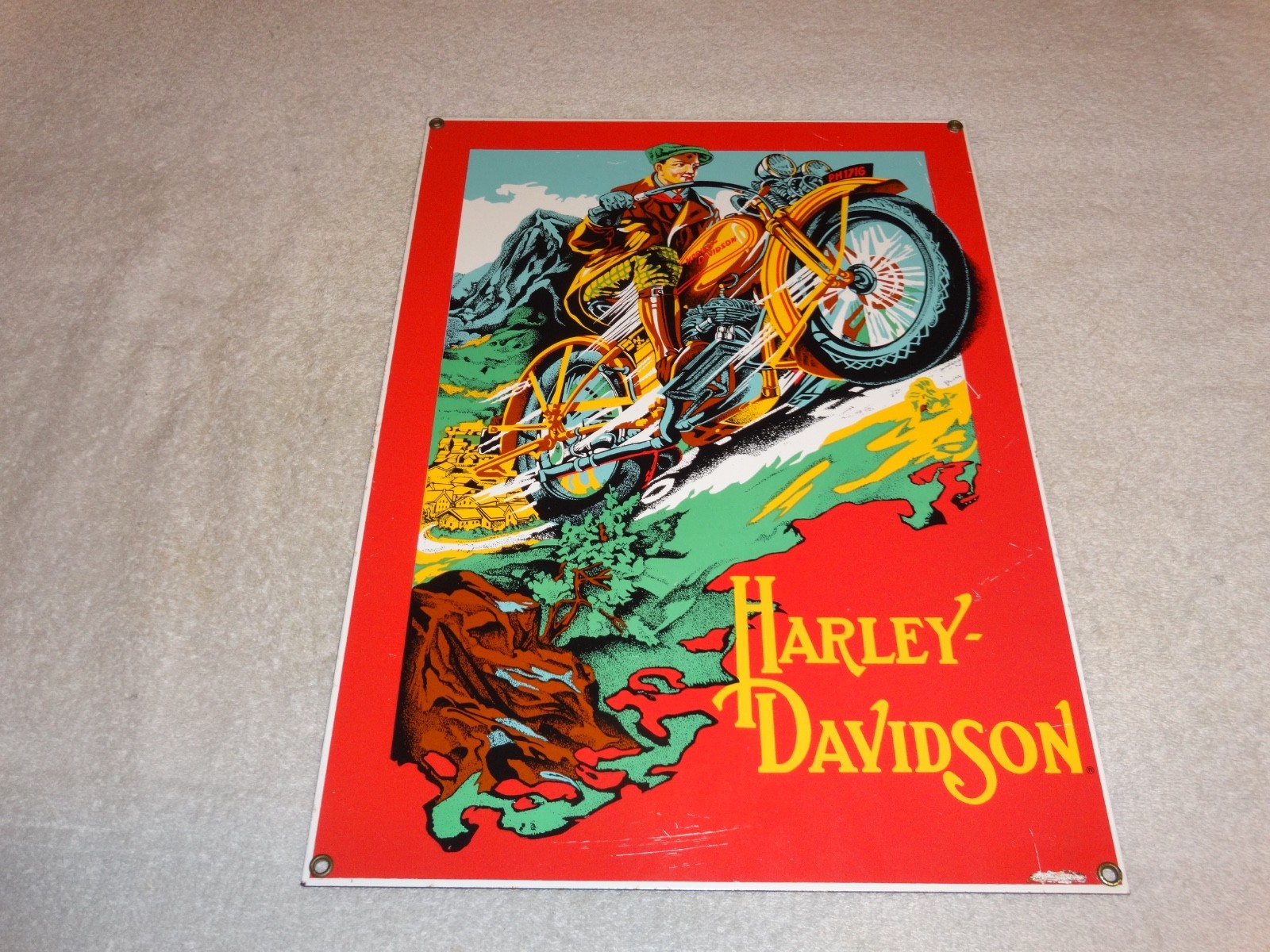 VINTAGE HARLEY DAVIDSON 1929 DL VL MOTORCYCLE 16" X 11" PORCELAIN METAL SIGN