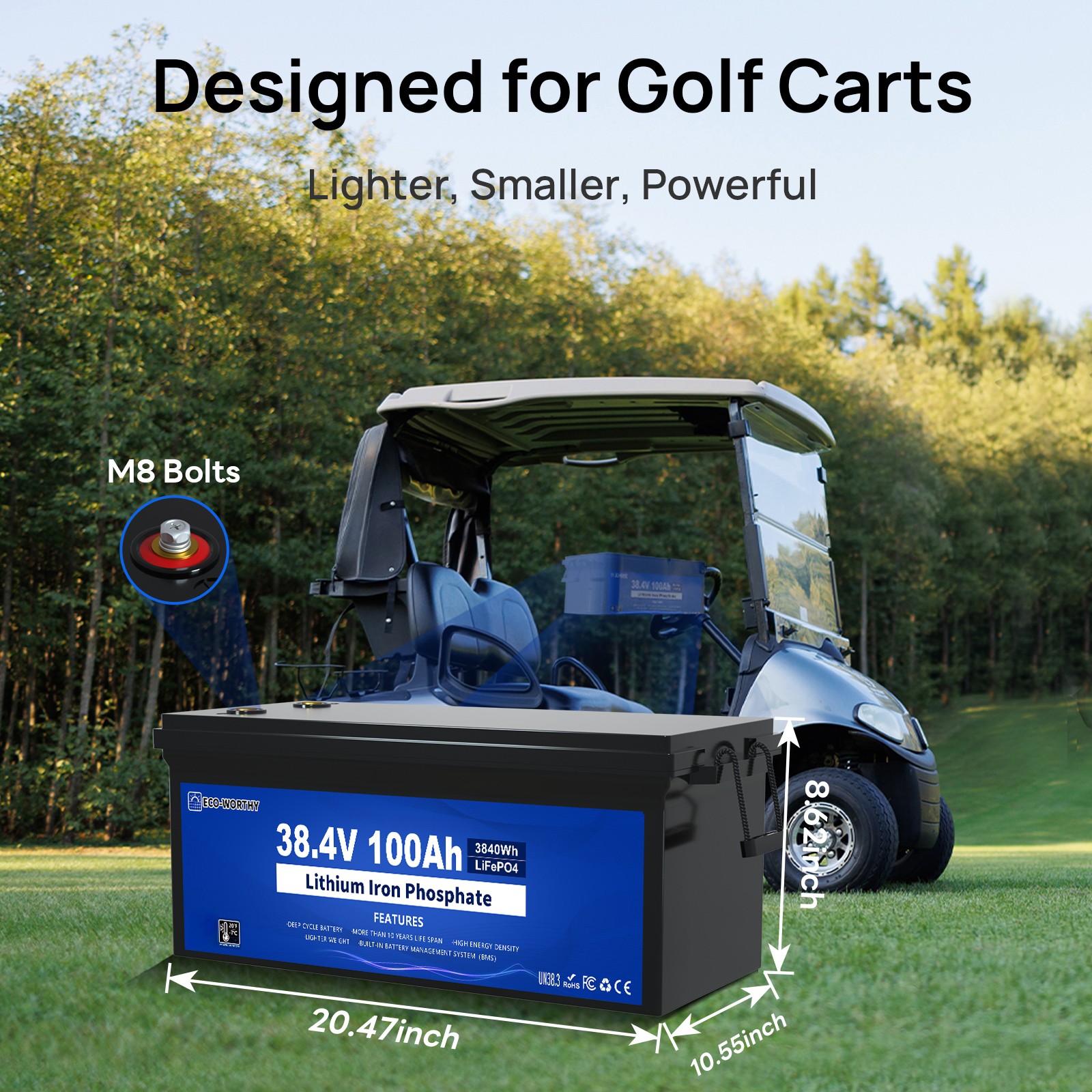 ECO-WORTHY 36V 100Ah Lithium Battery + 36V 25A Charger Bluetooth Trolling Motor