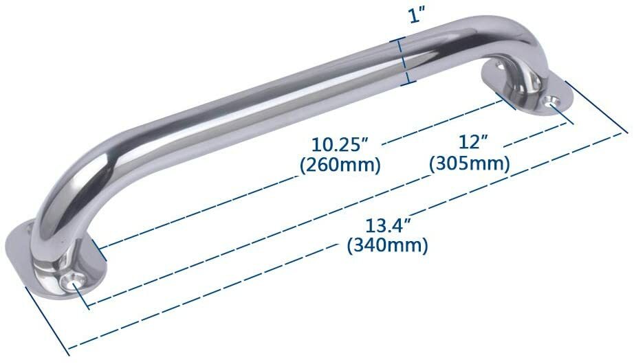 Pair Marine Boat Grab Handle Hand Rail with Flange & Stud - 12" Long Stainless