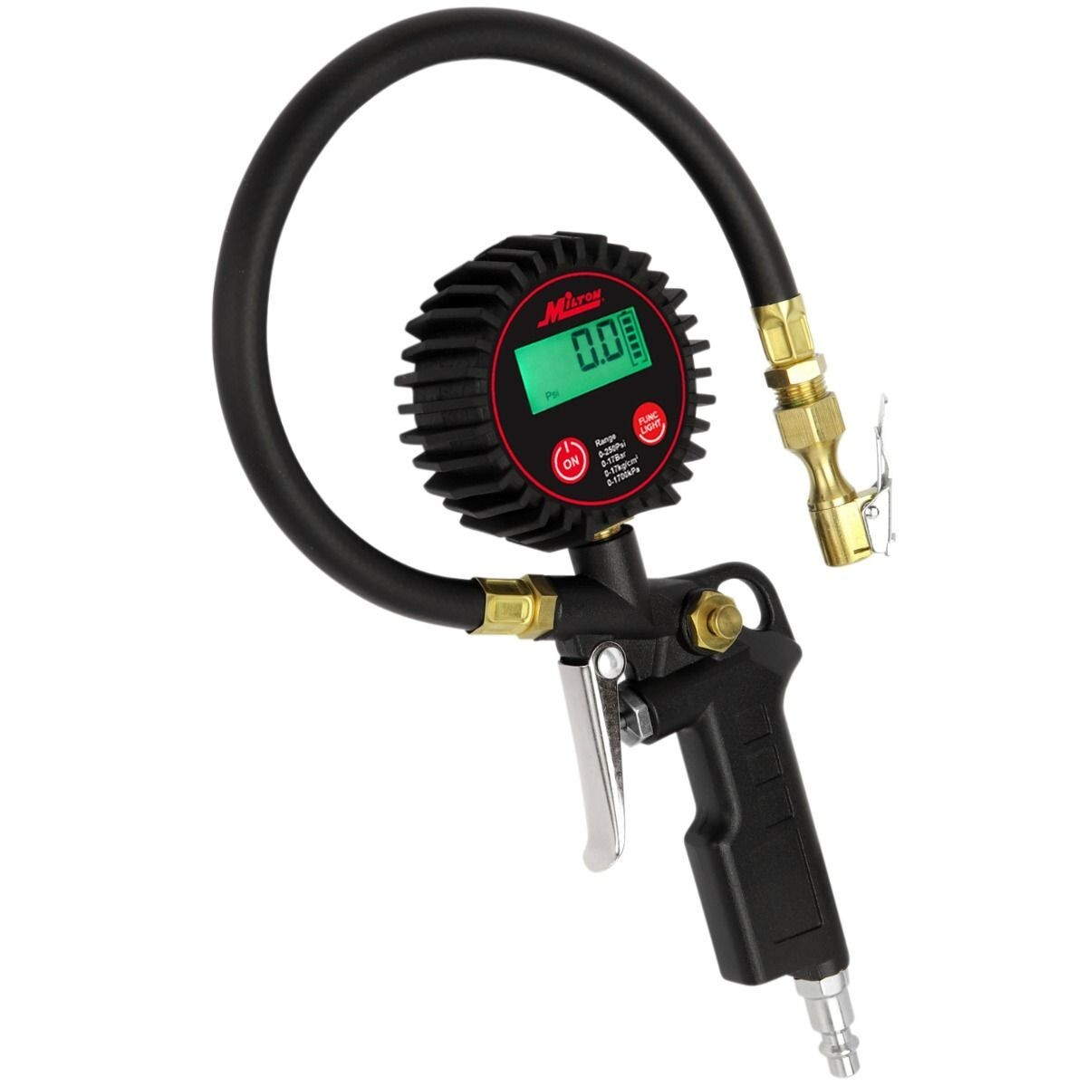 Milton® Digital Tire Inflator / Pressure Gauge, 0-250 PSI, 14" Air Hose, Lock-on
