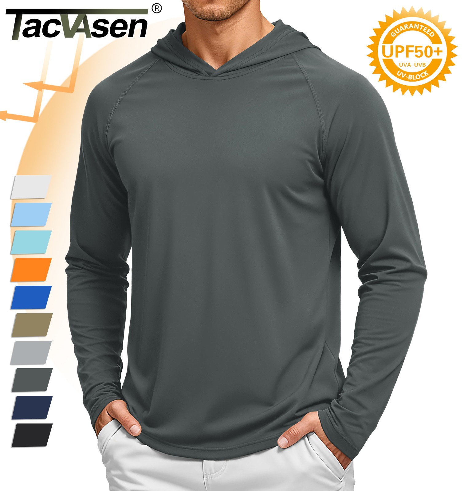 Tacvasen UPF50+ Mens UV Sun Shirts Performance Outdoor Fishing Casual Hoodie Top