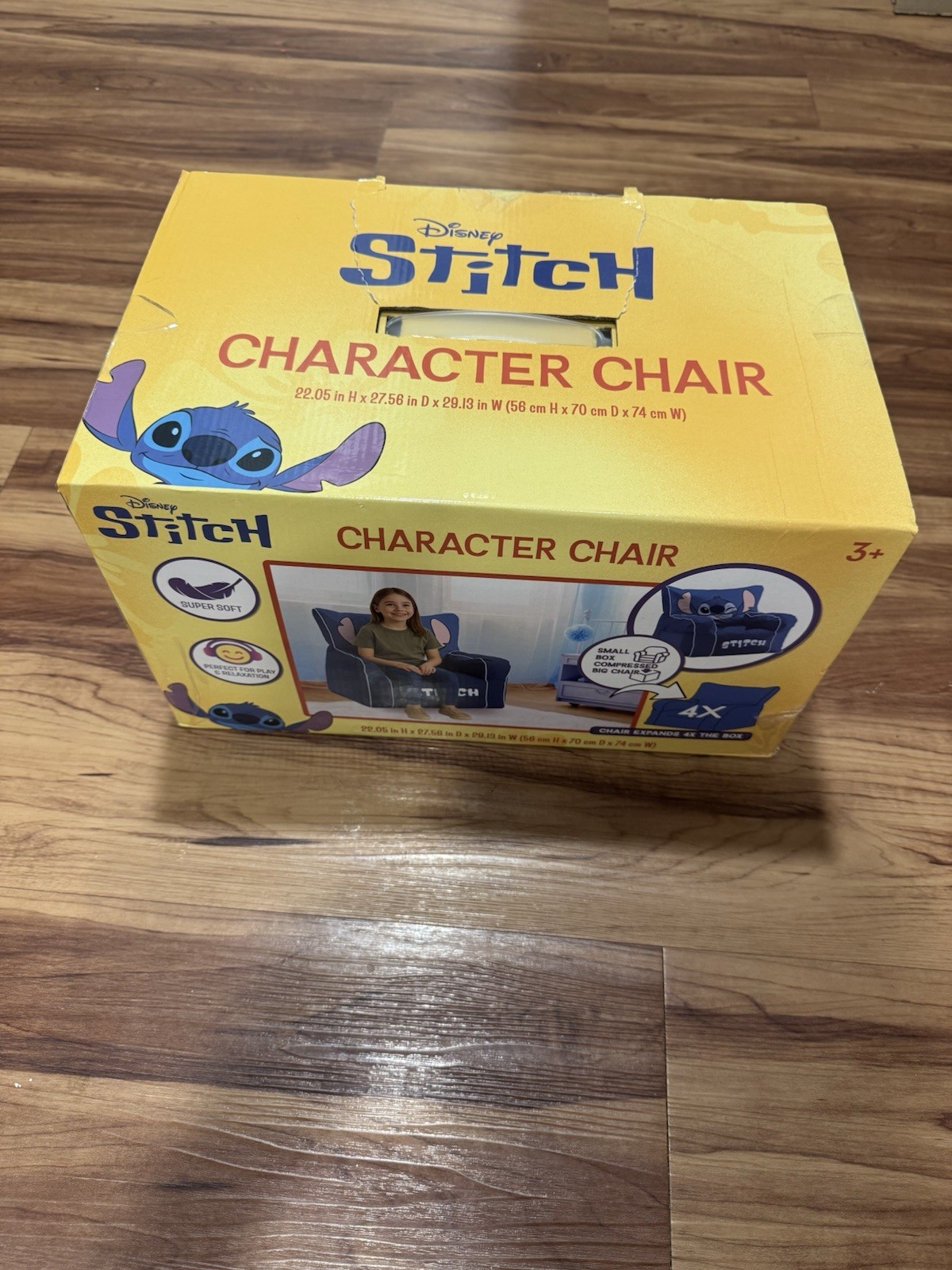 Disney Stitch Kids' Compressed Foam Plush Chair Blue, Expands 4X Box, Ages 3+