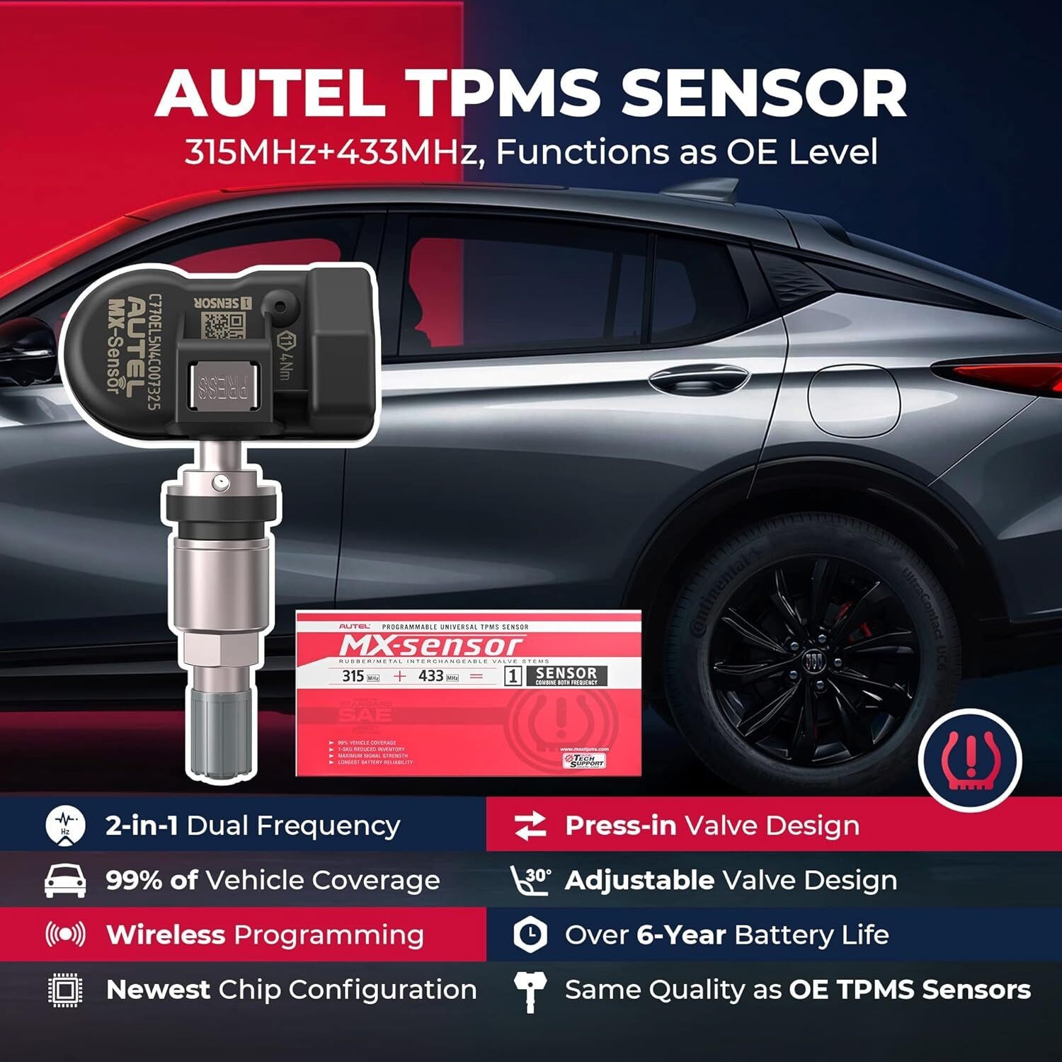 Autel MX-Sensor 315MHz & 433MHz Programmable TPMS Universal Tire Pressure Sensor