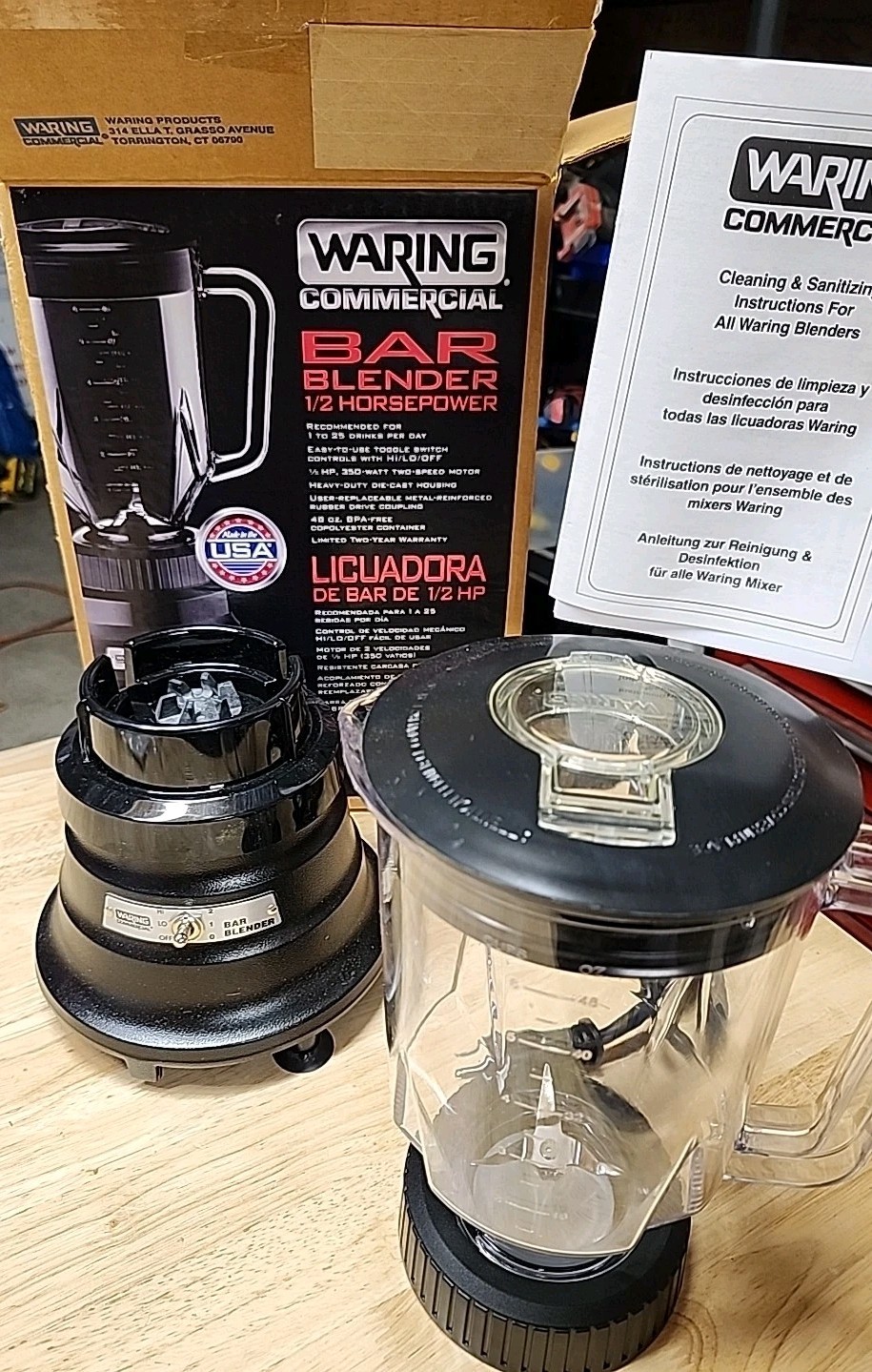 New Open Box Waring Commercial Bar Blender BB150 48 OZ, 2 Speed PLEASE READ