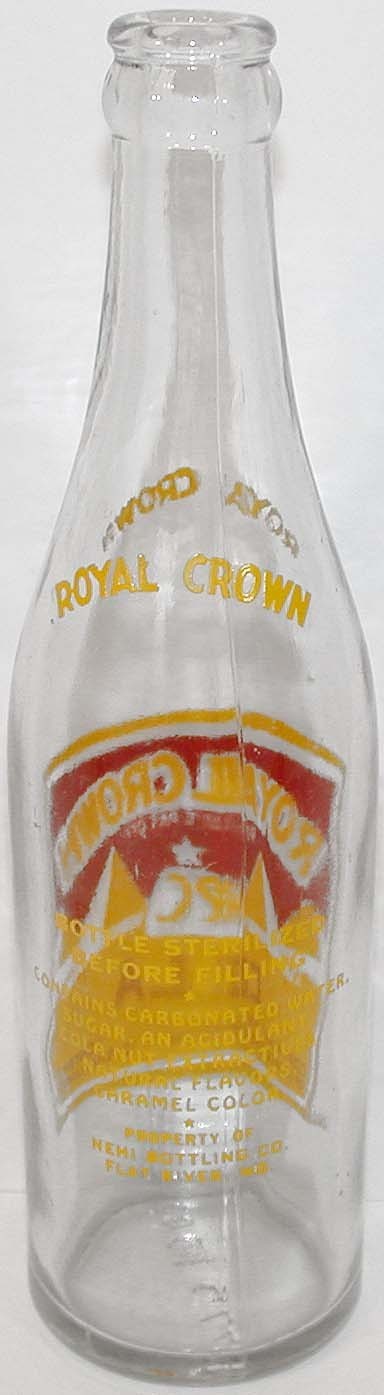Vintage ACL soda pop bottle ROYAL CROWN COLA pyramids 1948 clear Flat River MO