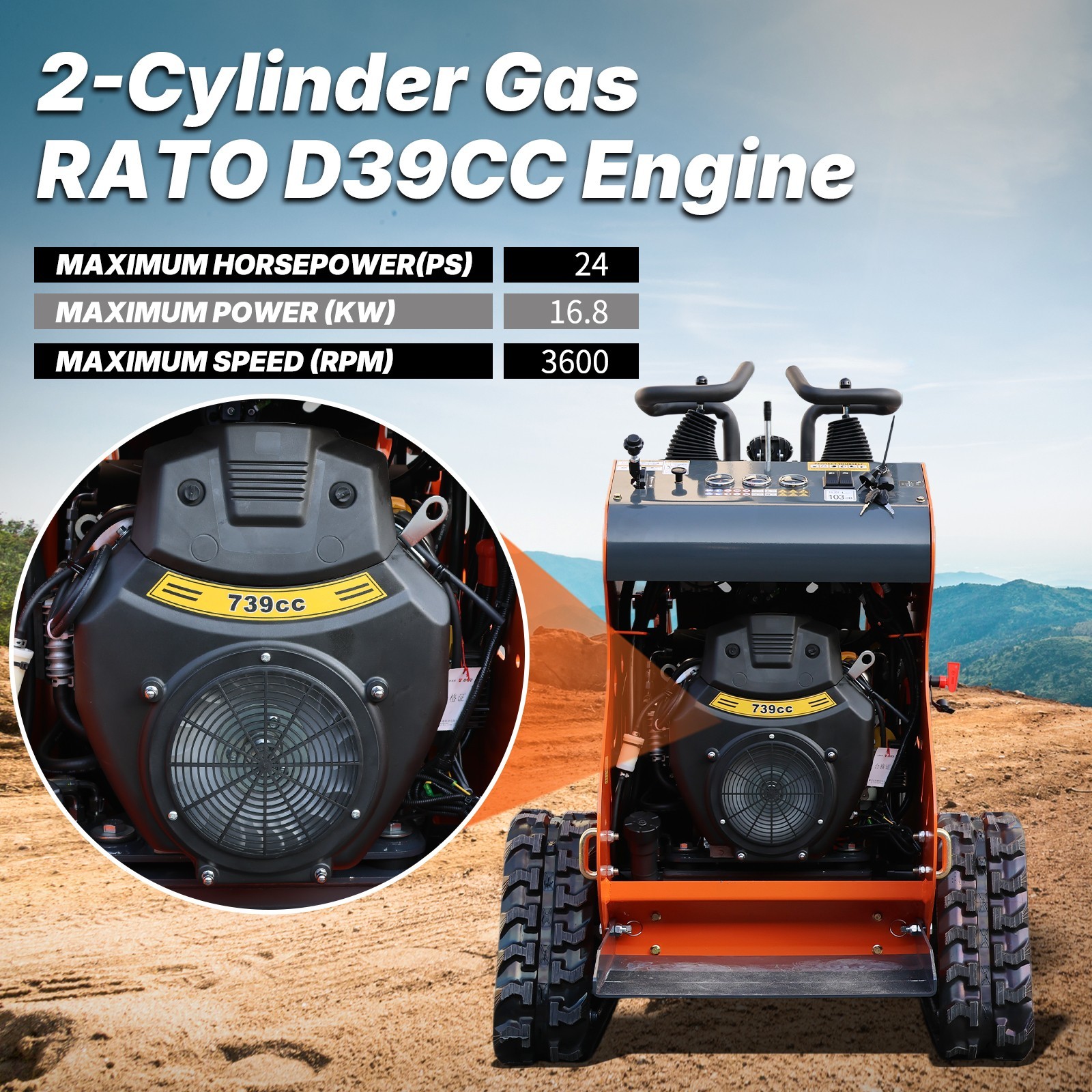 Upgraded Mini Skid Steer 24HP Tracked Loader with Three-Stage Pump