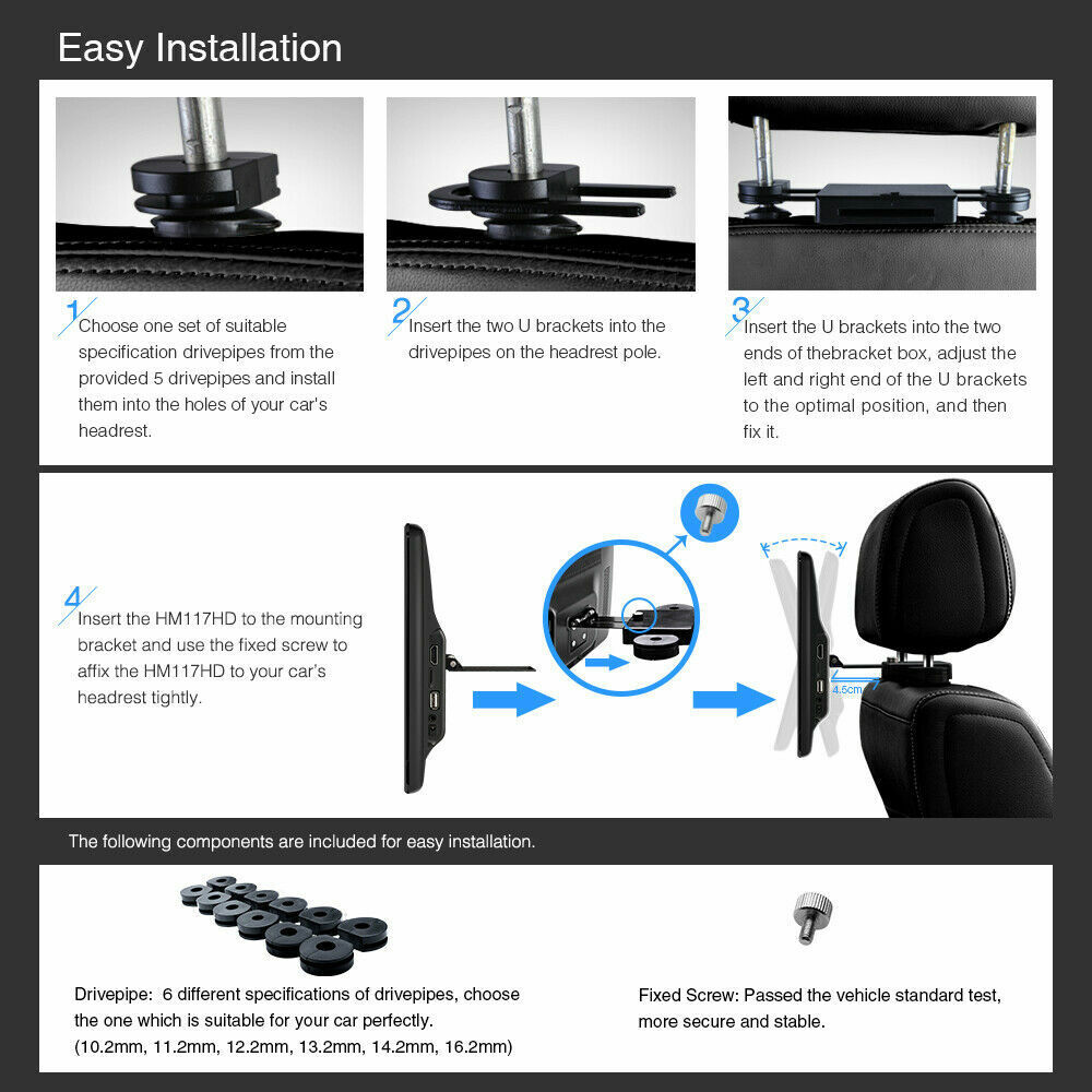 1 Pair 11.6" IPS Screen Car Headrest Monitor Multi-Media HMDI USB + 2x Headsets