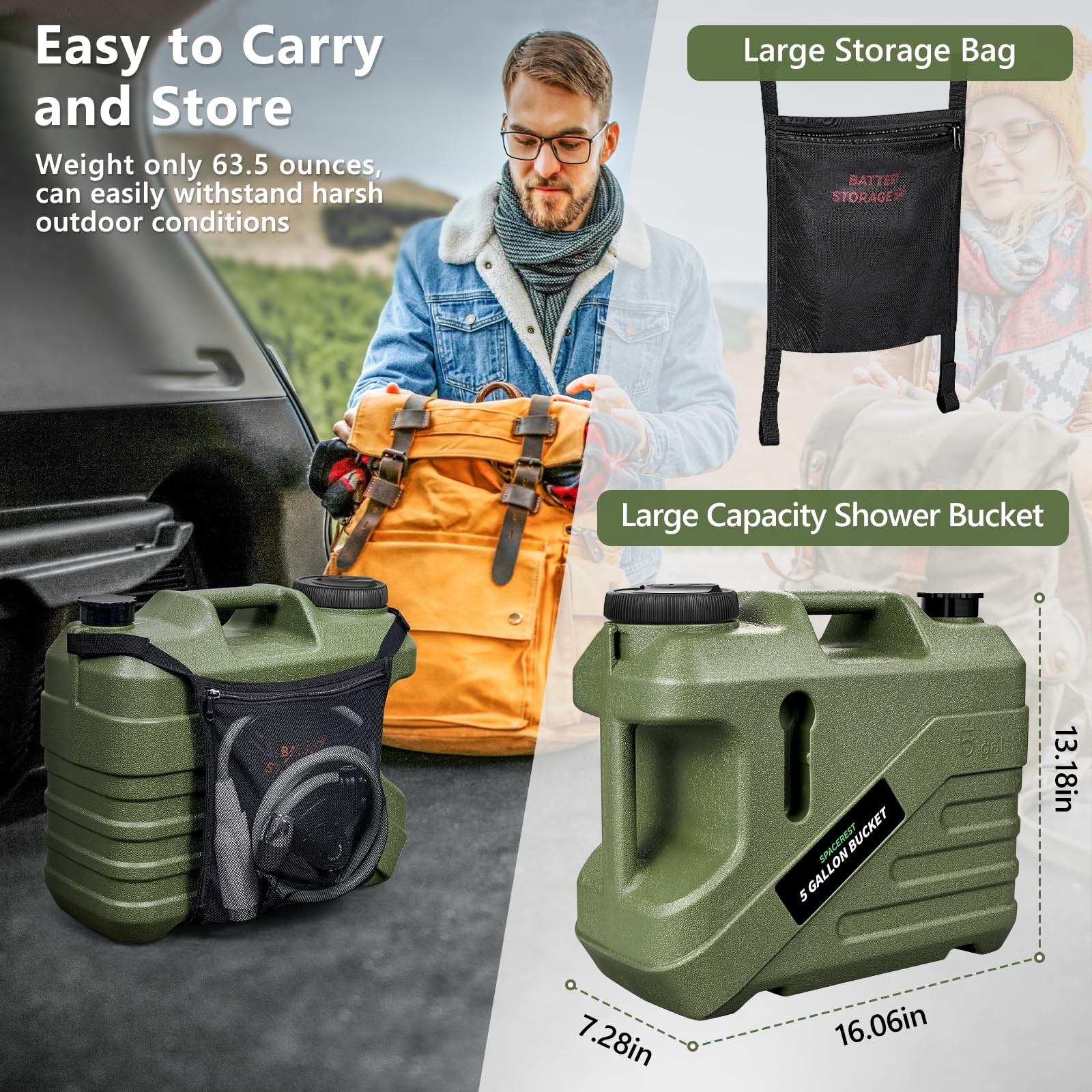 Portable Shower for Camping with Integrated Design – Spill-Resistant, Electri...