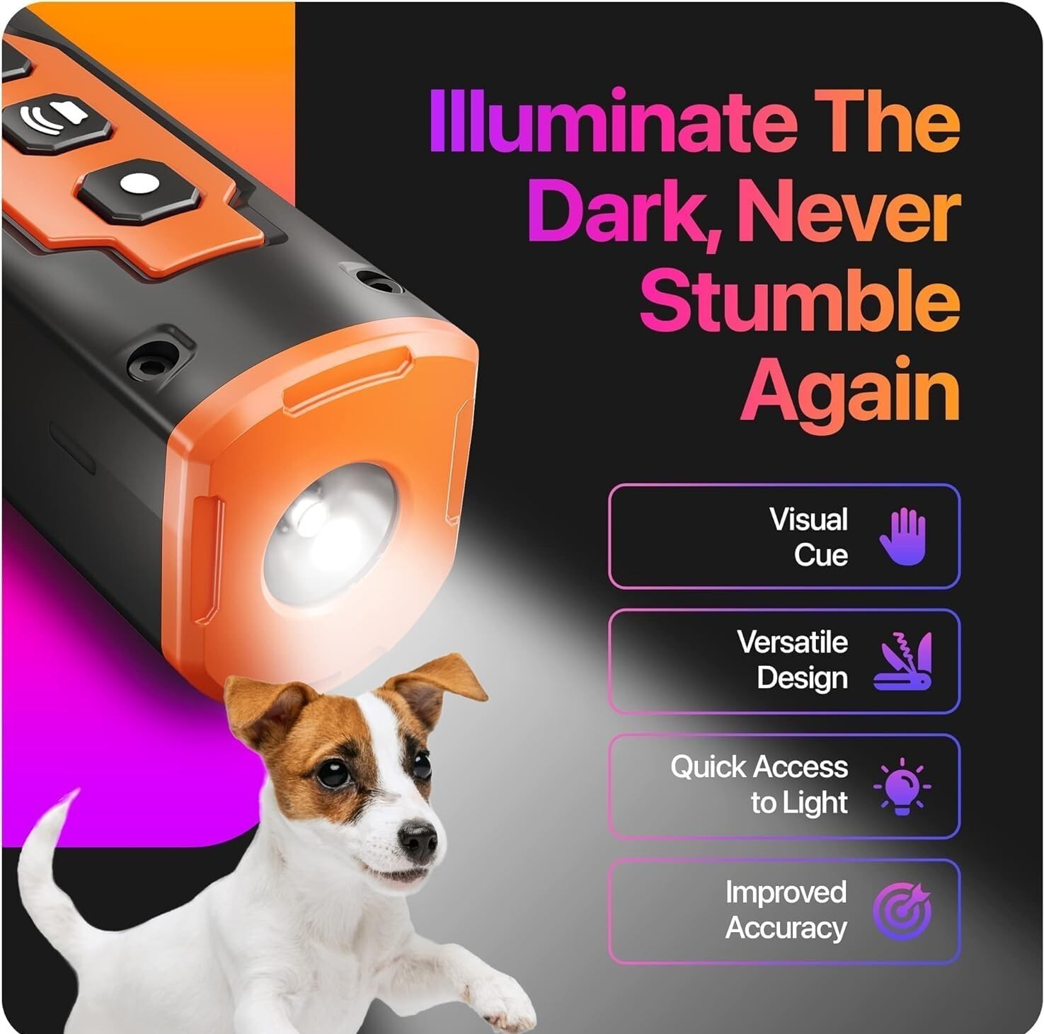 50 Ft Ultrasonic Dog Bark Deterrent Device 3 Emitters Bright LED Cop Flashlight