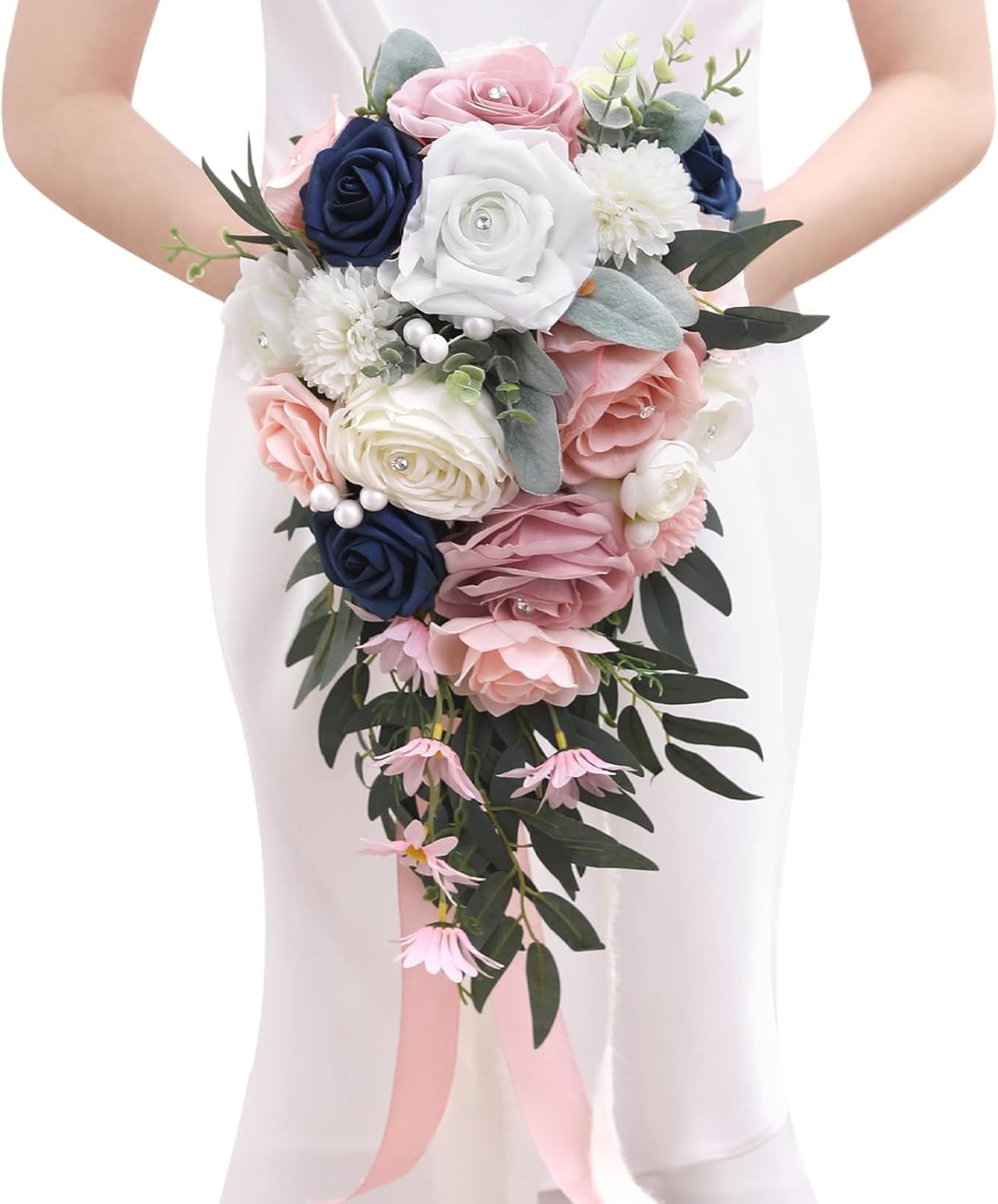 11 Inch Wedding Bouquets Bride Bridesmaid,Fall Cascading Orange Bridal Bouquets