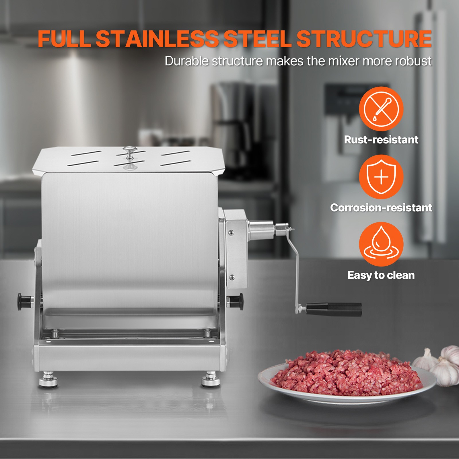 30LB Tilt Manual Meat Mixer Hand Meat Sausage Mixer Machine Stainless Steel