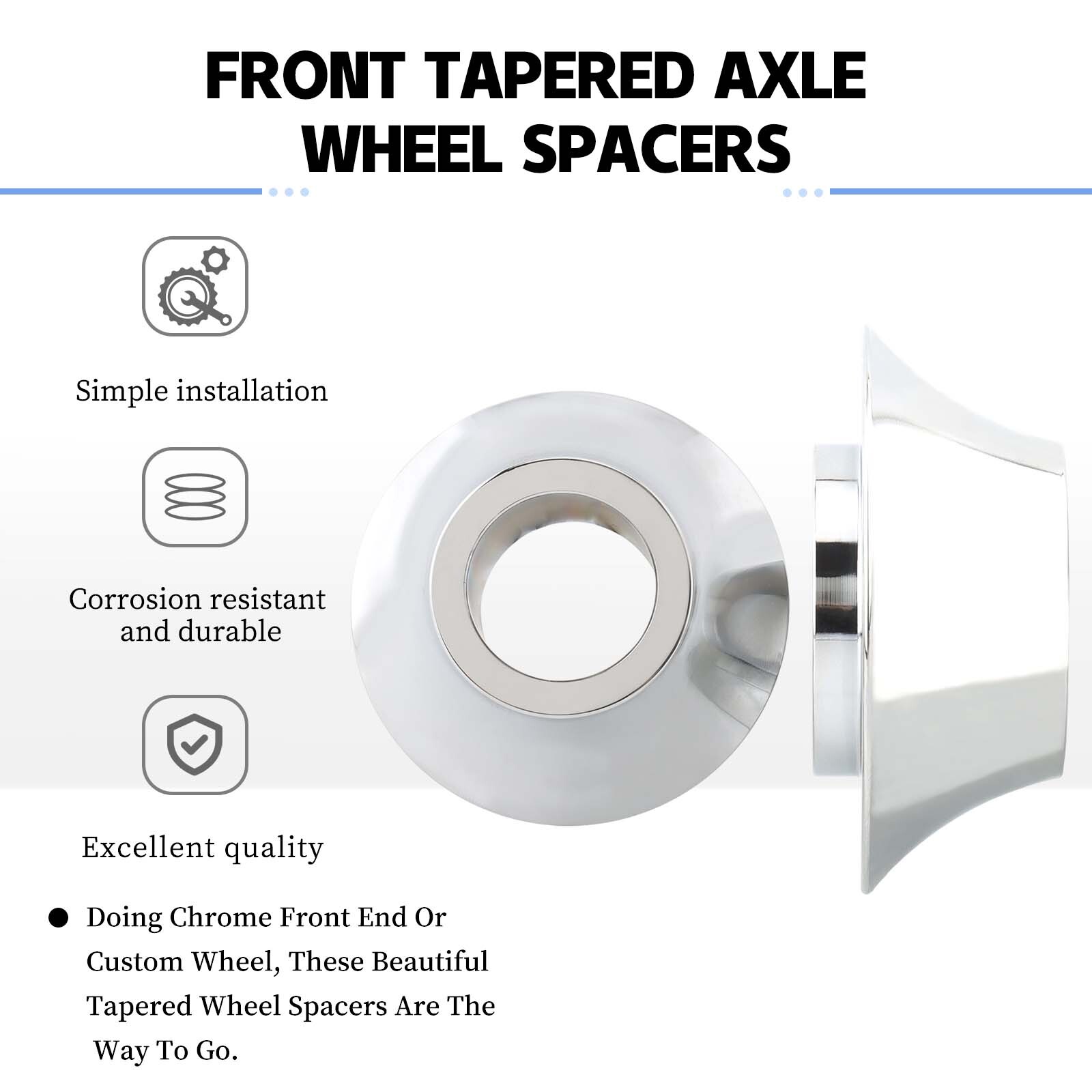 Chrome 1" Tapered Axle Wheel Spacers For Harley Street Glide Road King 2008-2023