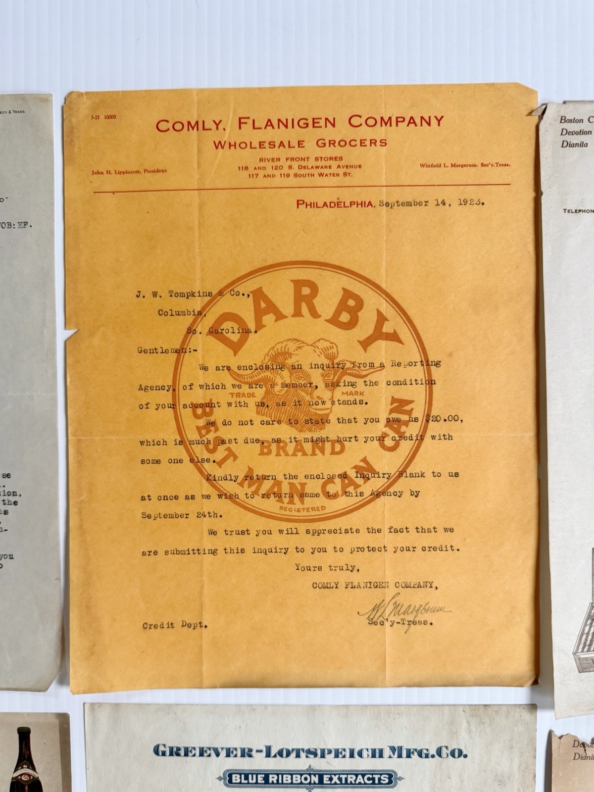 Lot 11 Antique 1923 Letterheads, Campbells, Calumet, White Trucks, Cigar, Hotel