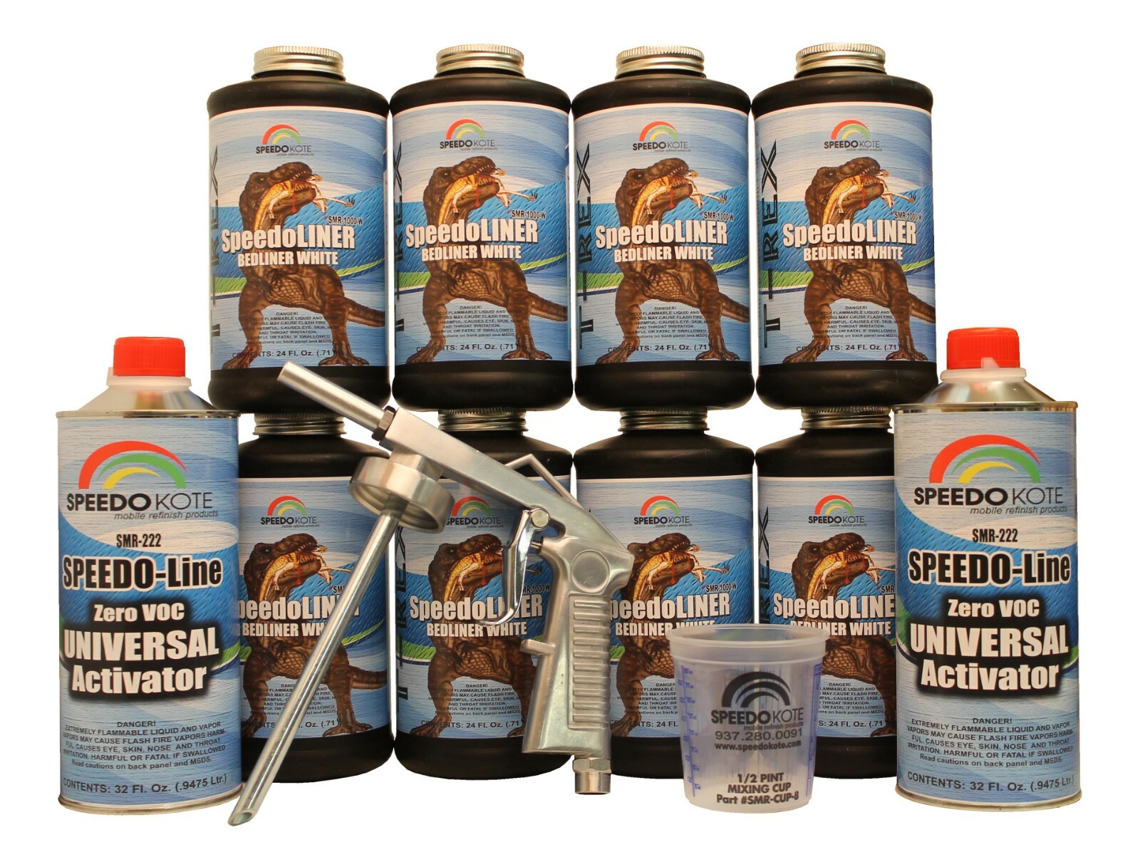 T-Rex WHITE spray-on truck Bed Liner kit, SMR-1000W-K8 Truck Bedliner w/Free Gun