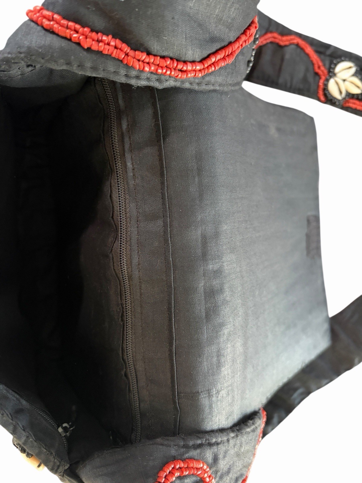 Tibetan Style Hand Beaded Seashell Coral Cross Body Bag Vintage VTG