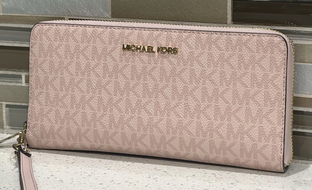 MICHAEL KORS JET SET TRAVEL LARGE CONTINENTAL WALLET BLUSH PINK MK SIGNATURE