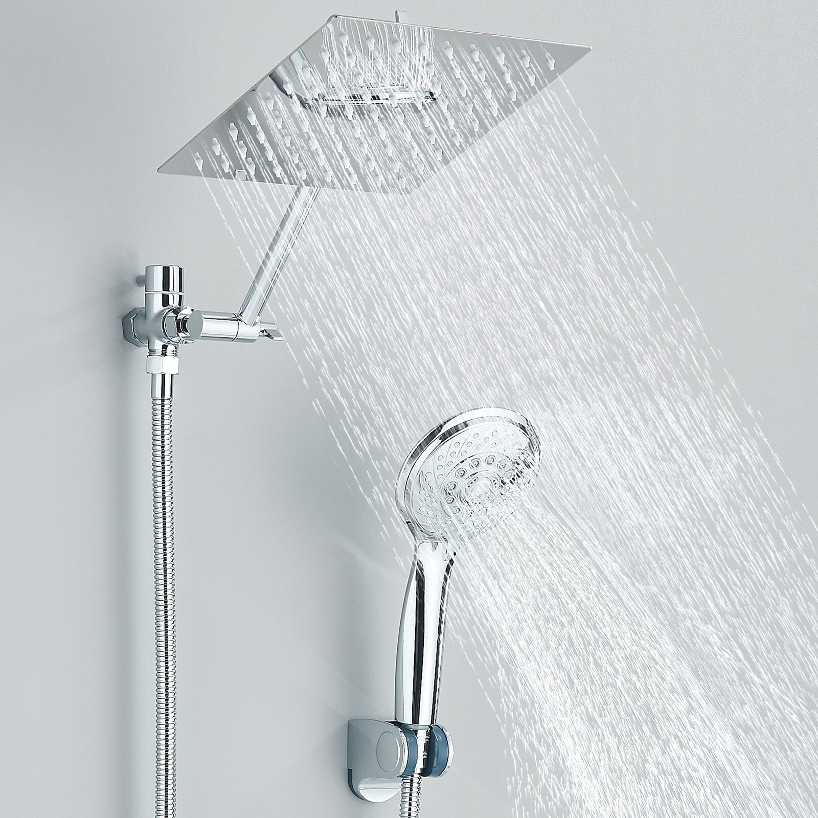 Chrome 8"Rain Shower Head with Handheld Spray Combo High Pressure Adjustable Arm