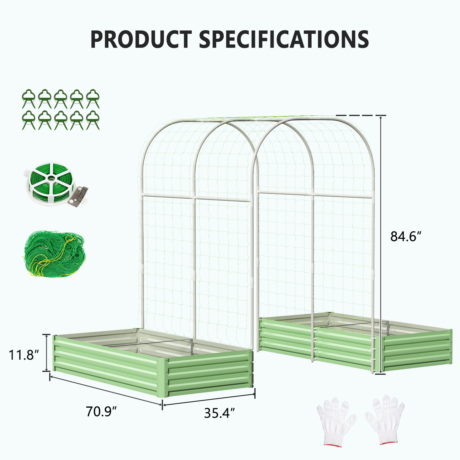 SLSY Galvanized Raised Garden Bed with 85in Tall Garden Trellis for Vegetables
