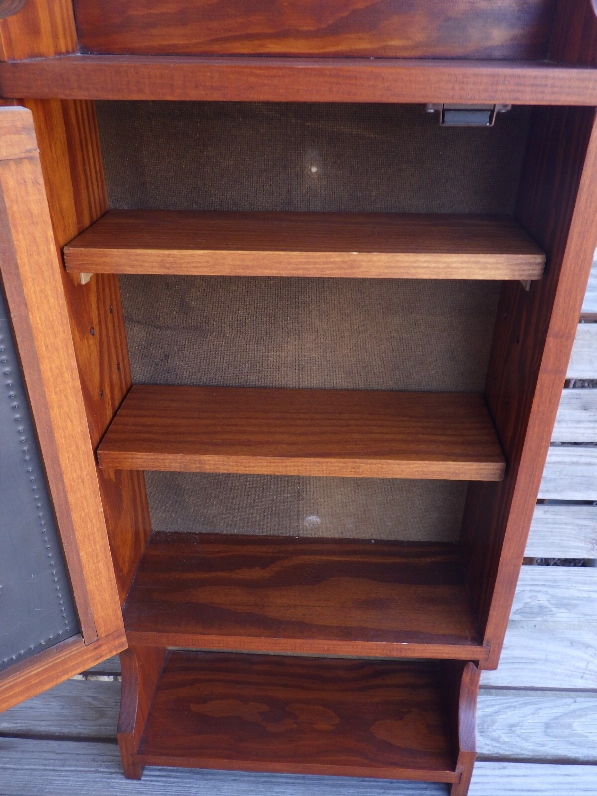 Wall Cabinet Mahogany Wood Punched Tin Pineapple Motif Farmhouse Décor