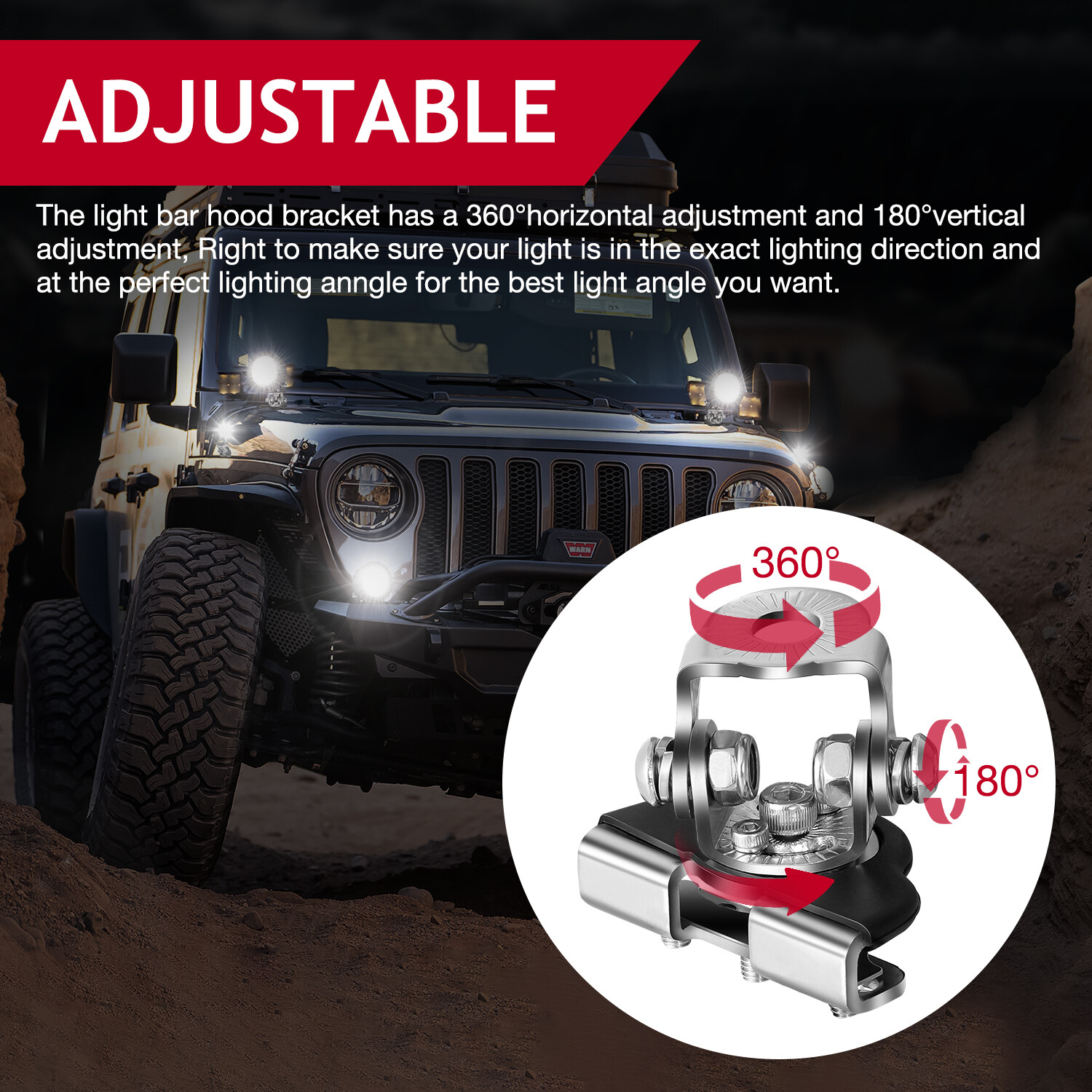 2x Universal A Pillar Hood Mount Bracket Clamp Holder LED Ditch Light Bar Pods