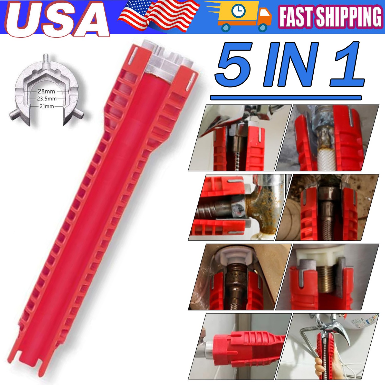 5 in 1 Faucet Sink Installer Home Multi Tool Pipe Wrench For Plumbers Homeowners