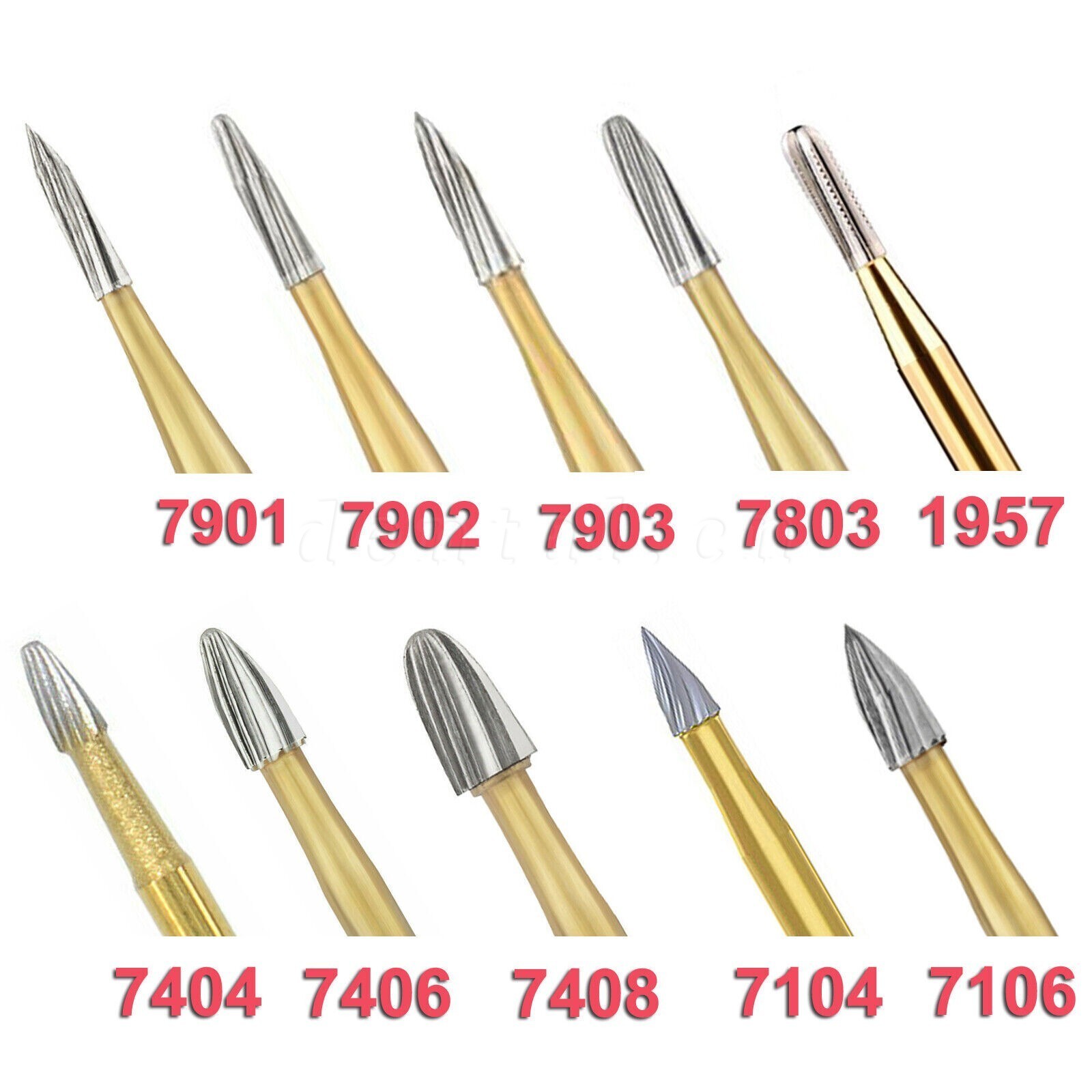 10x Dental Trimming Finishing Polishing Gold Carbide Bur High Speed FG 1.6mm