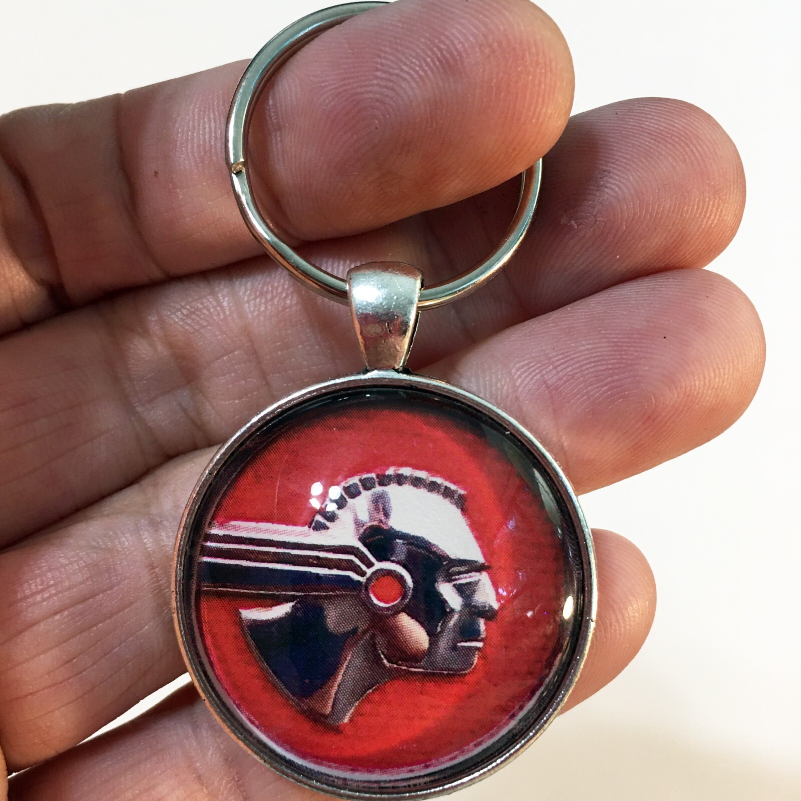 Vintage Chrome Pontiac Indian Emblem Badge Ornament Logo 1.2" Dia. Keychain