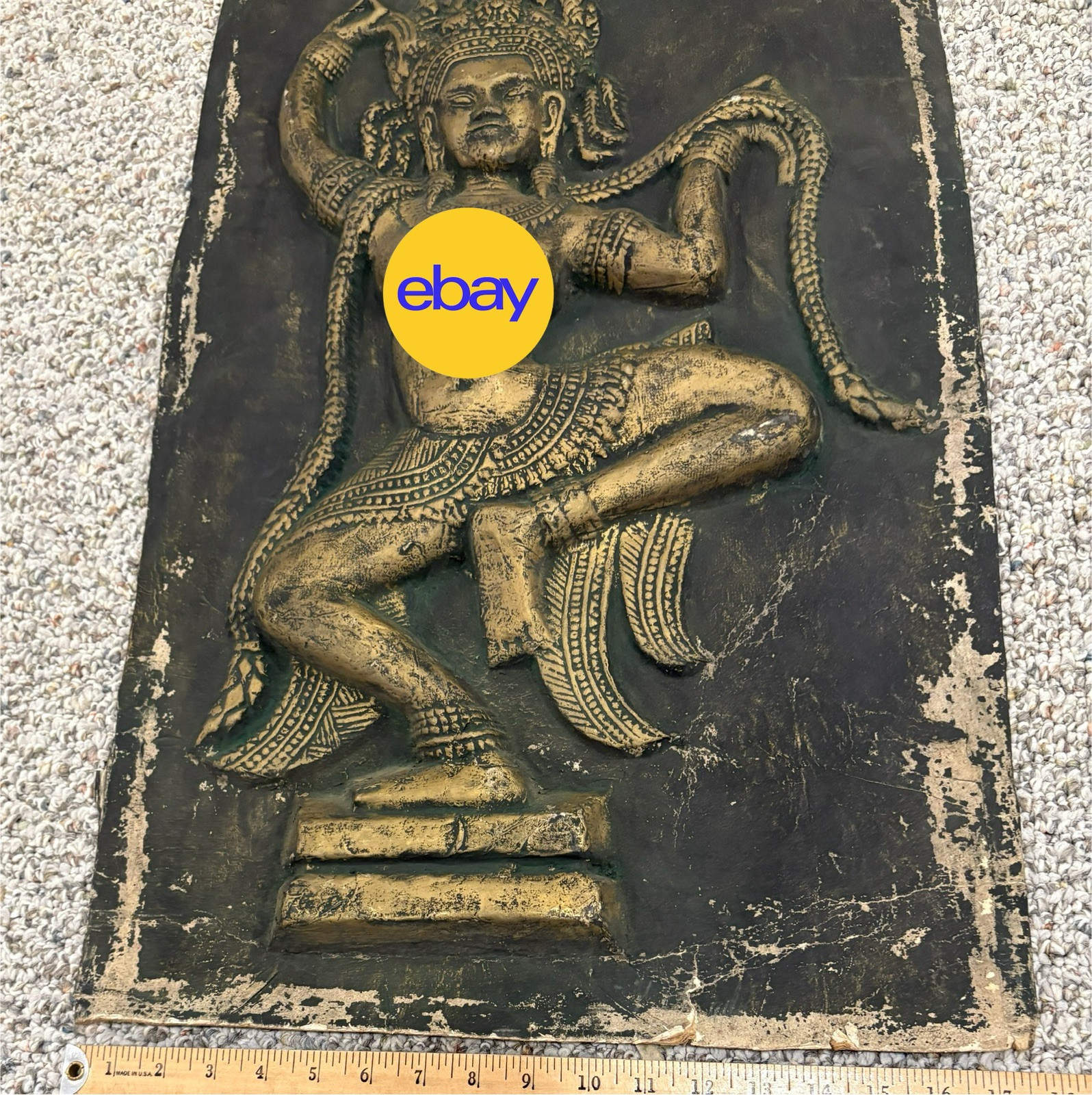 Vintage Rubbings Apsaras Dancing Pair Rice Paper Art Bas Relief Cambodian Thai