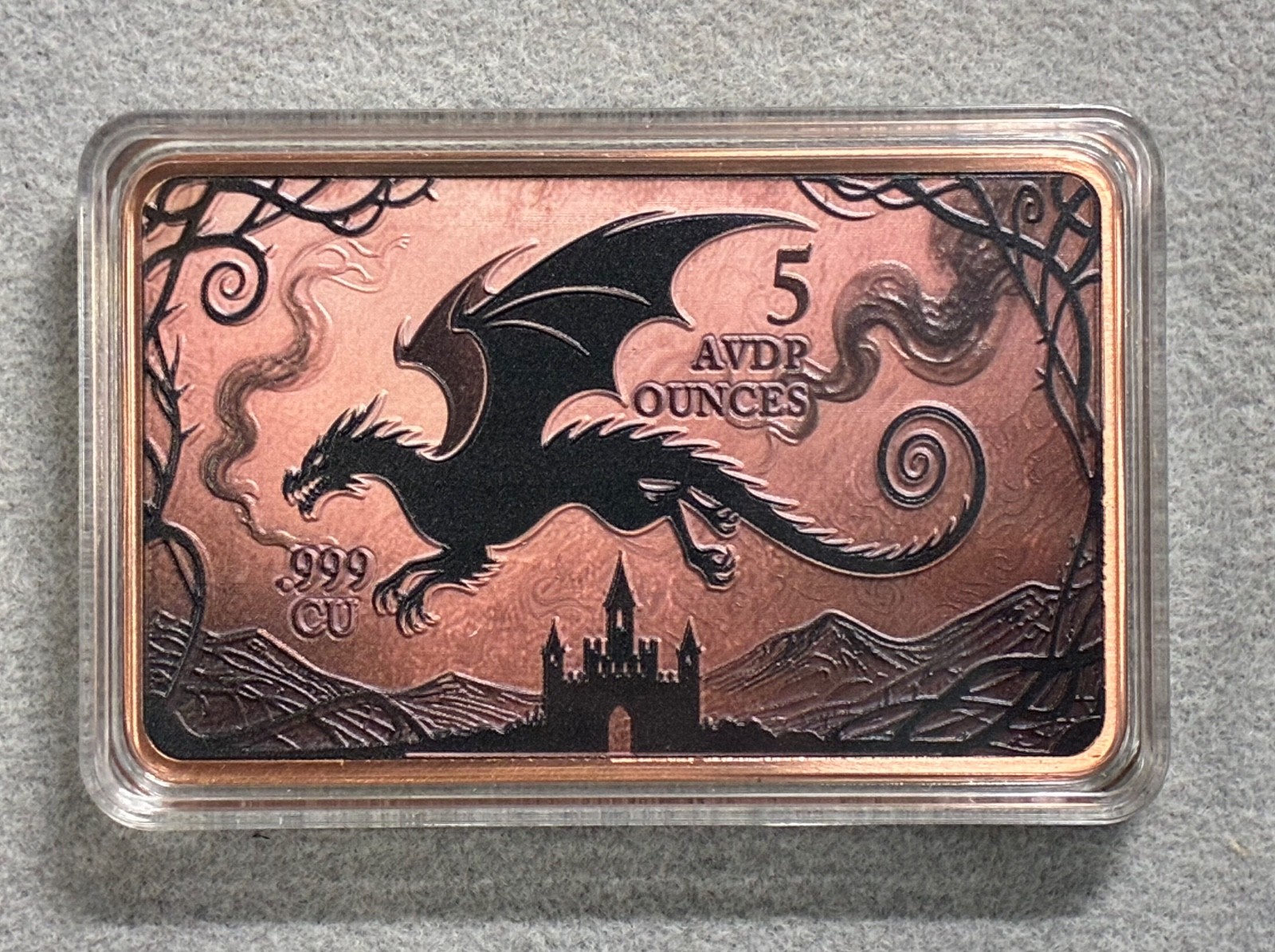 5oz Flying Dragon Colorized Copper Bar in Capsule