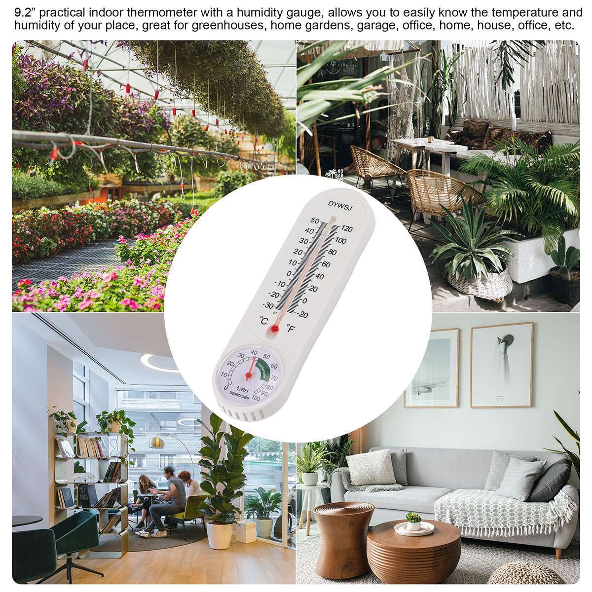 Wall Thermometer Indoor Outdoor Mount Garden Greenhouse Home Humidity Meter Tool
