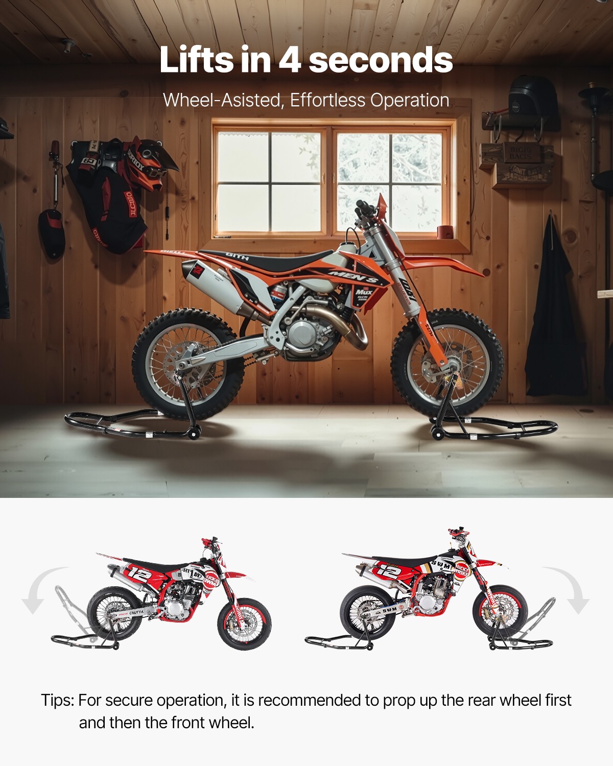 VEVOR Motorcycle Front & Rear Stand Lift 1100 lbs Spoolift Paddock Swingarm Arm