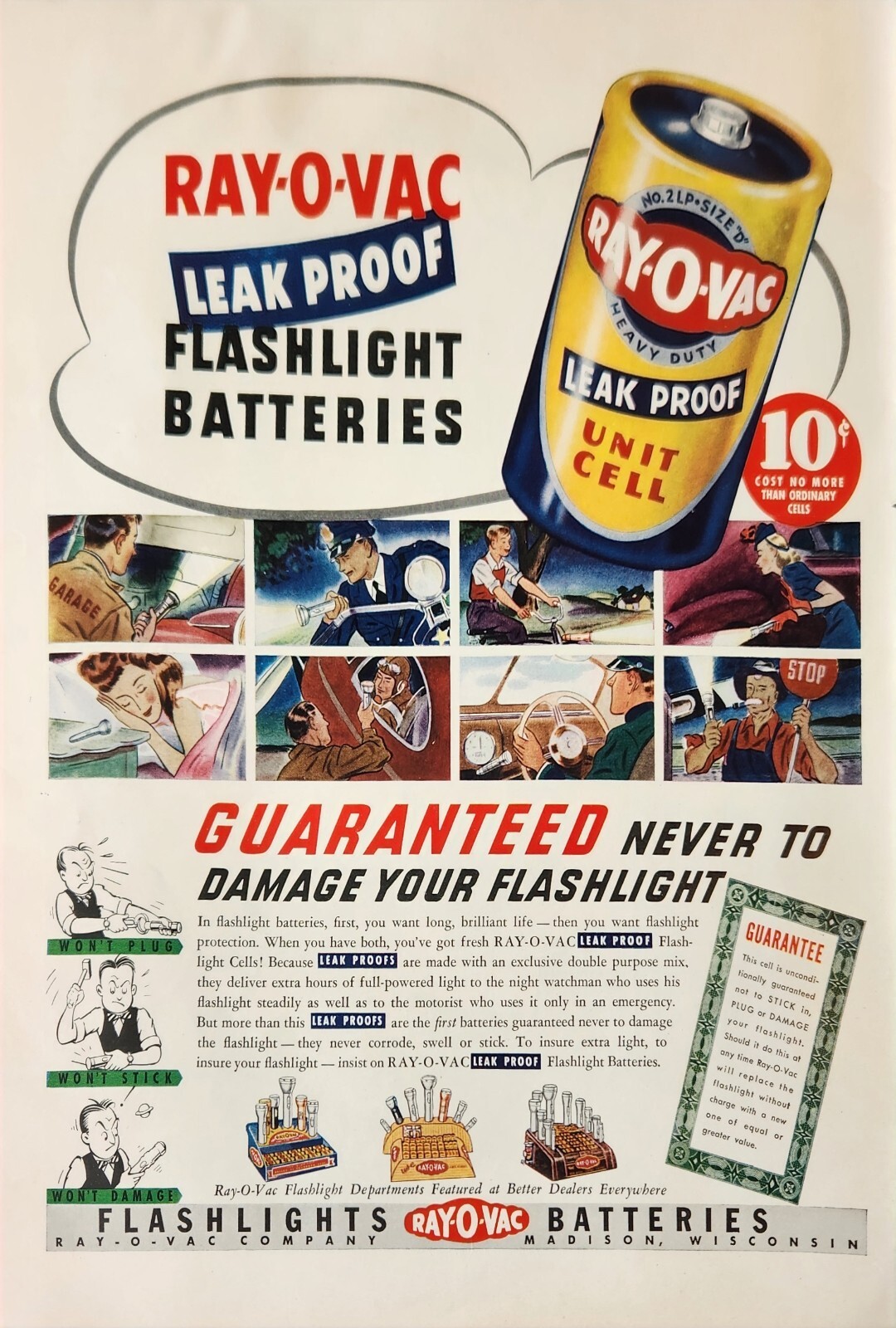 1940 Ray O Vac Battery leak proof flashlight batteries Vintage ad guaranteed