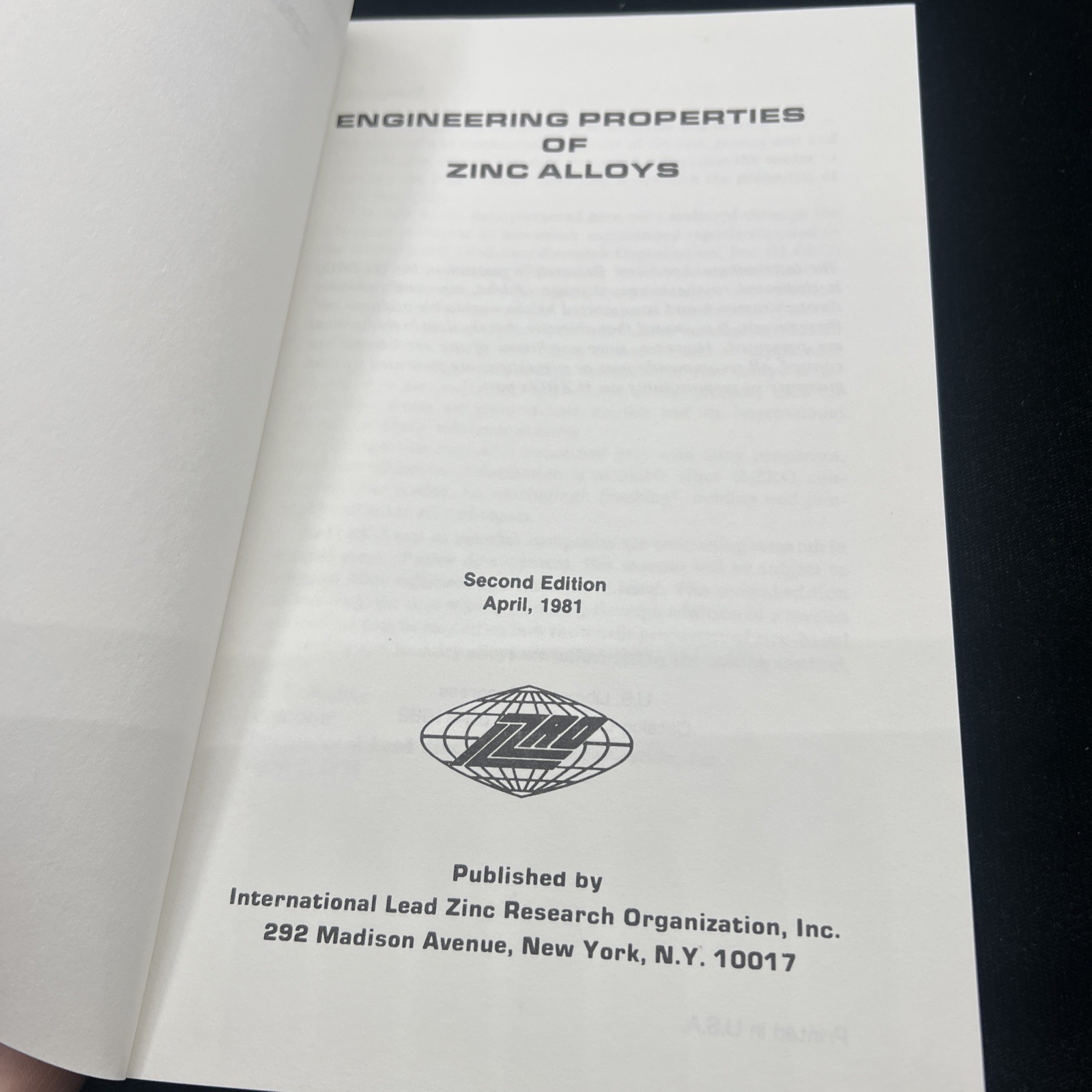 Engineering Properties For Zinc Alloy Paperback Book 2nd Edition 1981 Die Cast