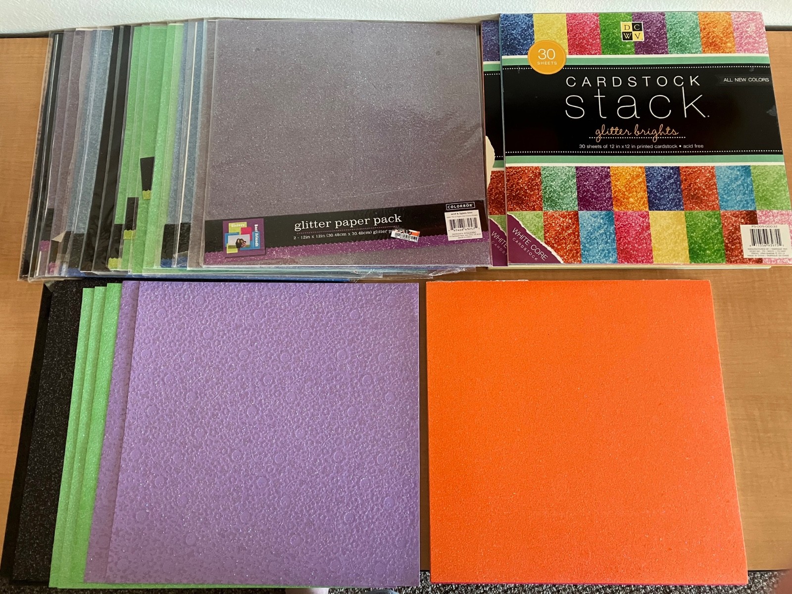 Huge Lot 12x12 Scrapbook Glitter Paper Mixed Colors 118 Pages 6 Pounds 13 Ounces