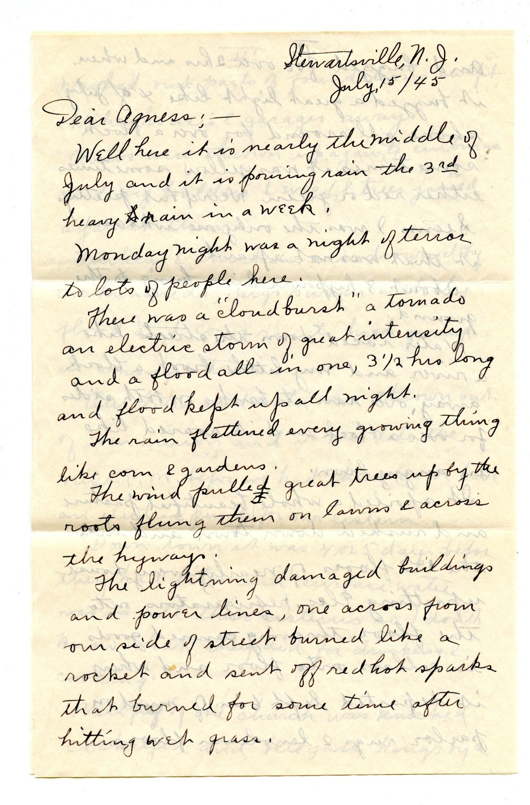 Letter Stewartsville New Jersey July 1945 First Hand Account of Flood Disaster