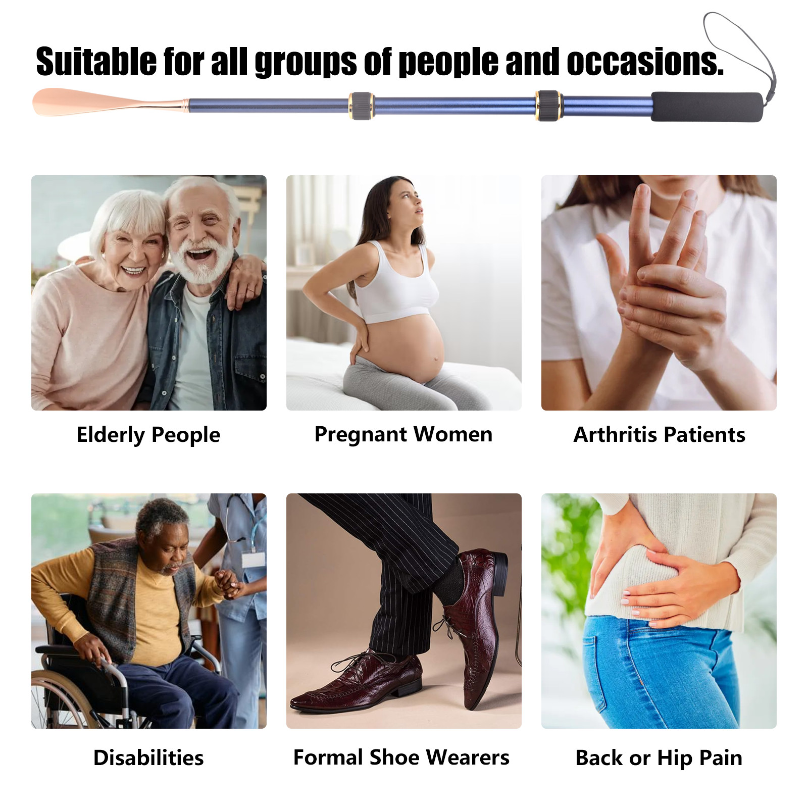 No Bend Long Handle Shoe Horn Extendable Aluminium Shoehorn Seniors Boots Aid