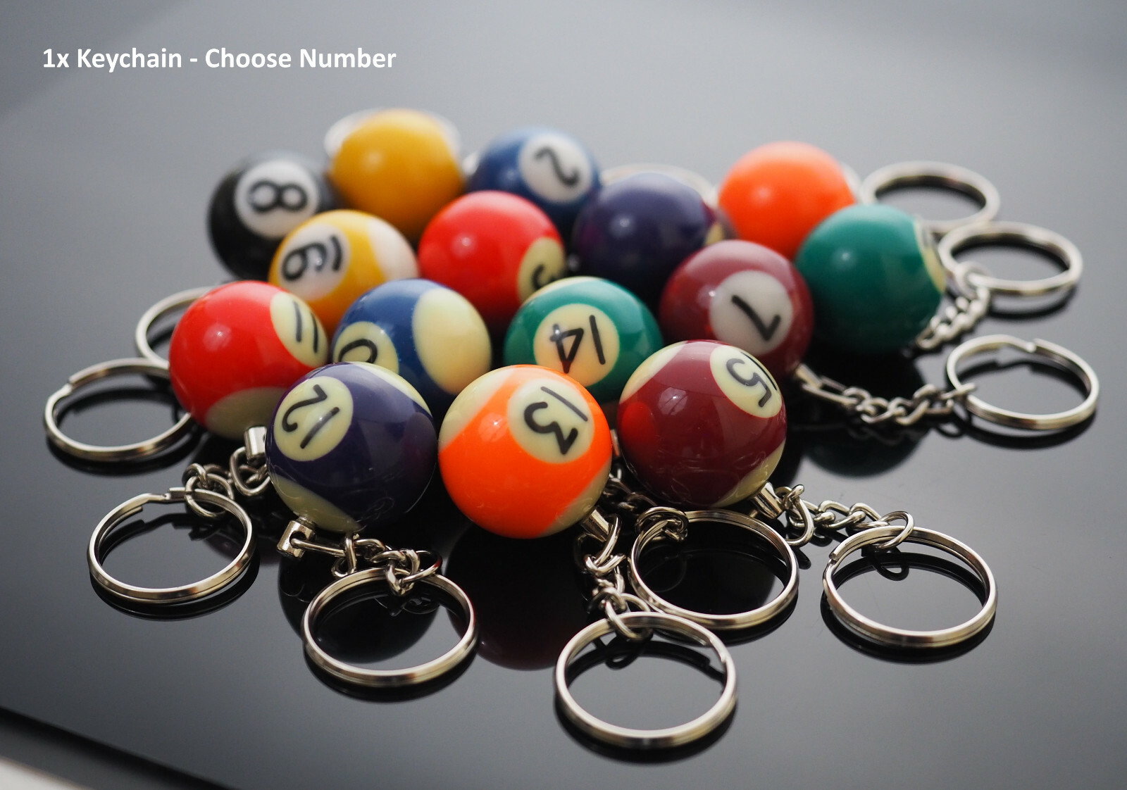 1x Billiards Table Pool Ball Keychain Cool Player Gift - Choose Numbers 1-15