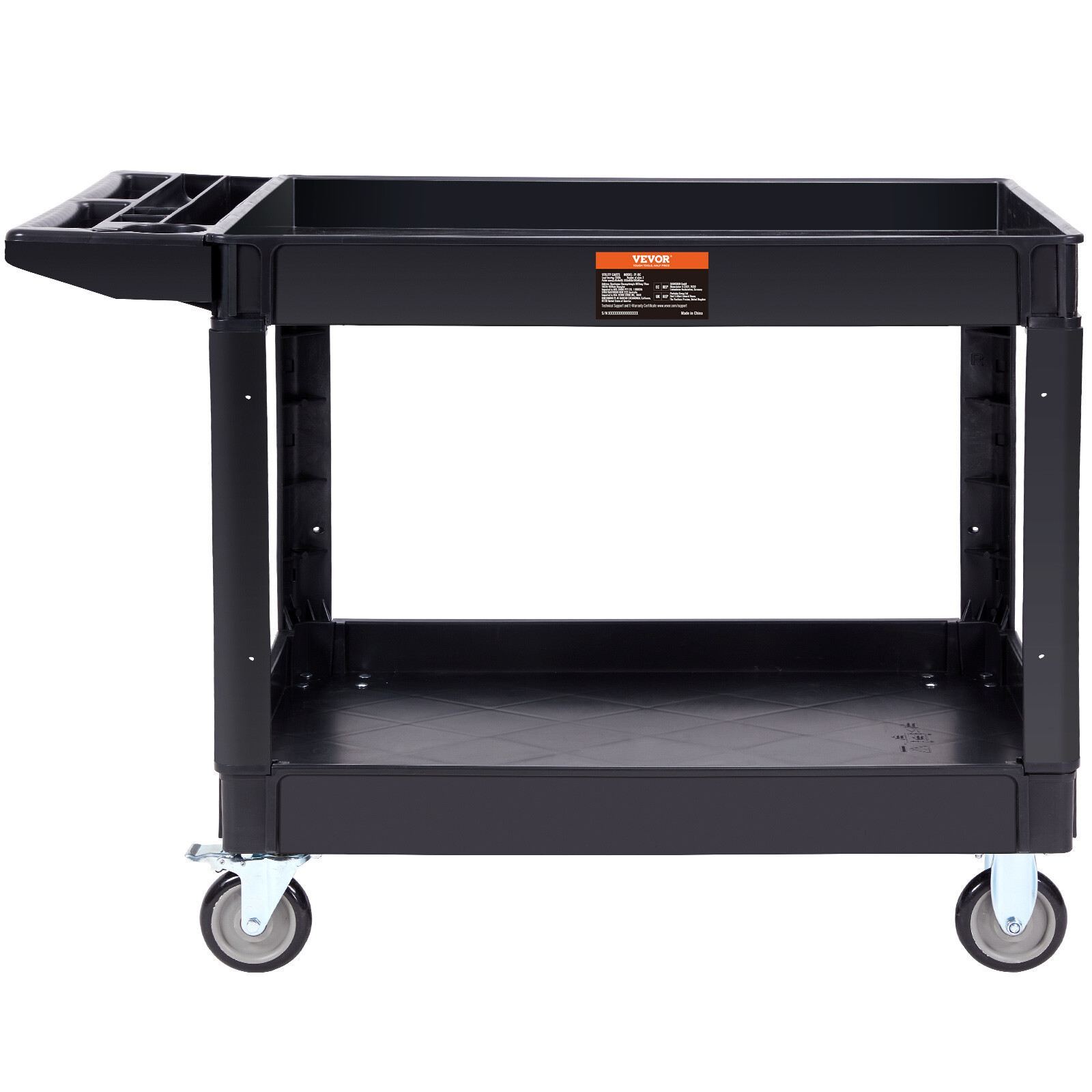 VEVOR Utility Service Cart 2 Shelf 550LBS 360° Swivel Wheels (2 with Brakes)