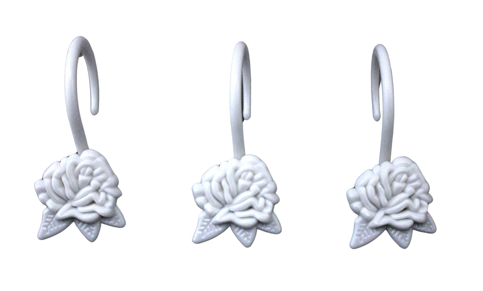 12 Floral Shower Curtain Hooks White Plastic Rings, Rustproof Stylish Rustproof