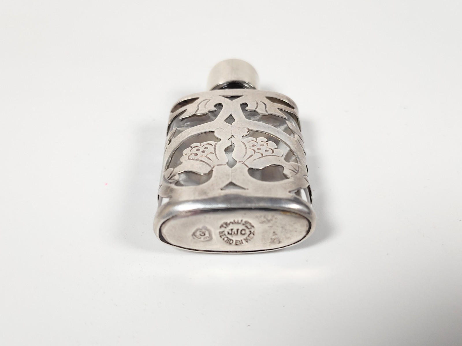 Vintage Taxco Mexico JJC Sterling Silver .925 Miniature Floral Perfume Bottle