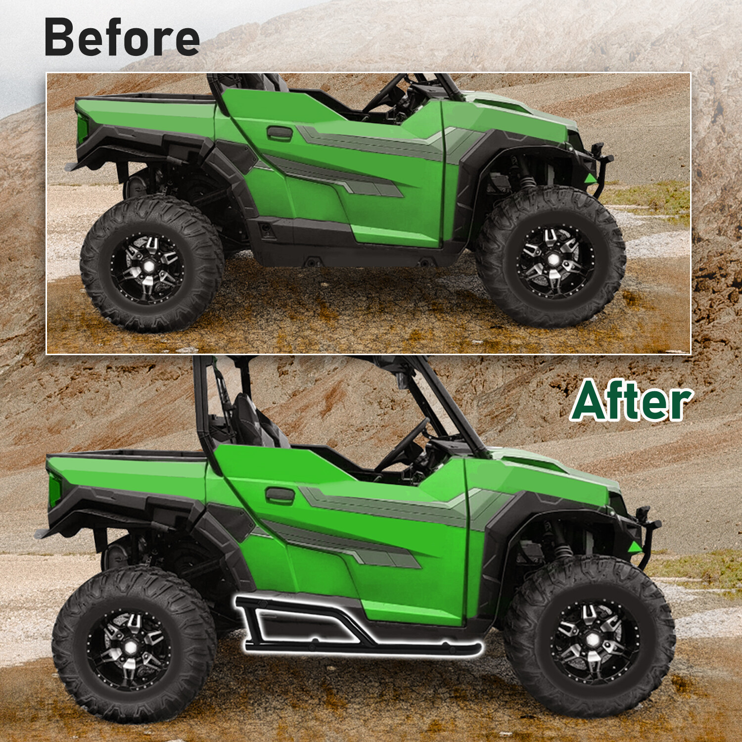 For Polaris General 1000 2016-2025 Steel Kick Out Nerf Bar Rock Sliders 2-Seat