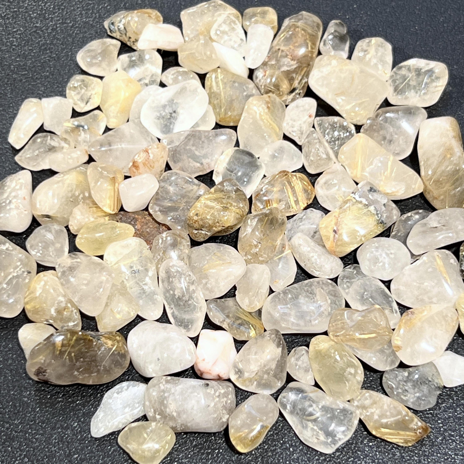 Small Gold Rutilated Quartz Crystal Tumbled Stones (By The Ounce or Pound)