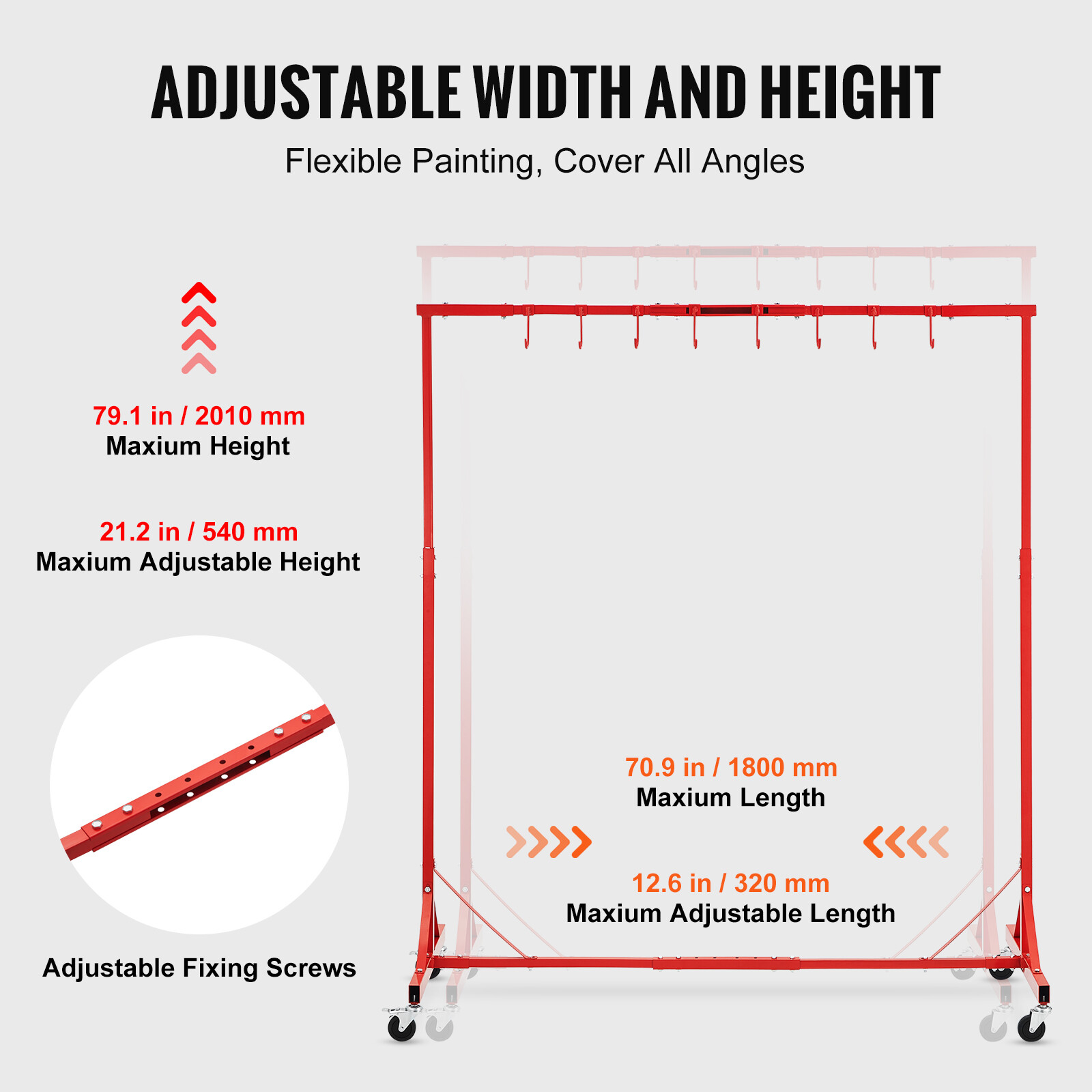 VEVOR Painting Rack Adjustable Paint Hanger 8 Hooks Auto Body Painting Stand