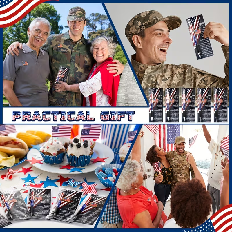 USA 250 Anniversary American Flag Ballpoint Pen+Flag Lapel Pin+Bookmark-Lot of 4
