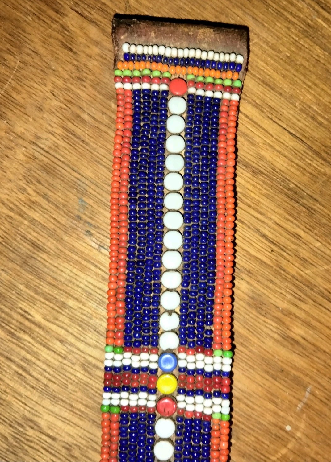 Antique African Maasai Beaded Leather Strap 8" Petina & Handbeading - Decorative