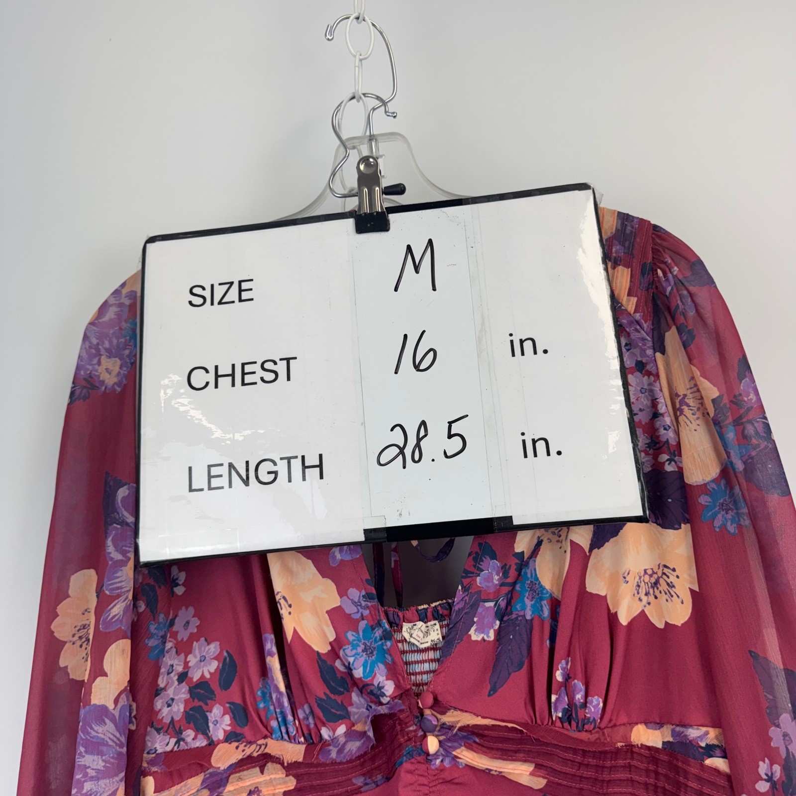 Free People Intimately Floral Long Sleeve Bodice Bodysuit Burgundy Purple Medium