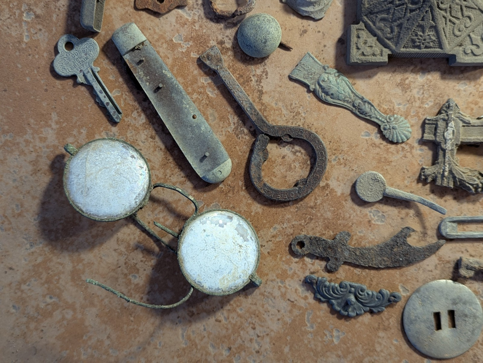 Dug Relics Vintage Iron Door Hardware Buckles Glasses Brass Key Bottle Openers