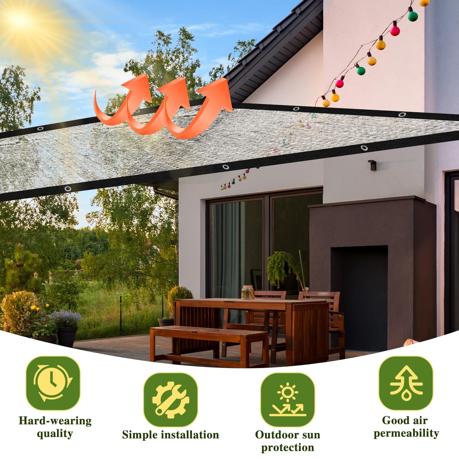 BXAEYIPOR Shade Cloth-80% Aluminum Sunblock Neting,Durable Mesh Tarp with Gromme